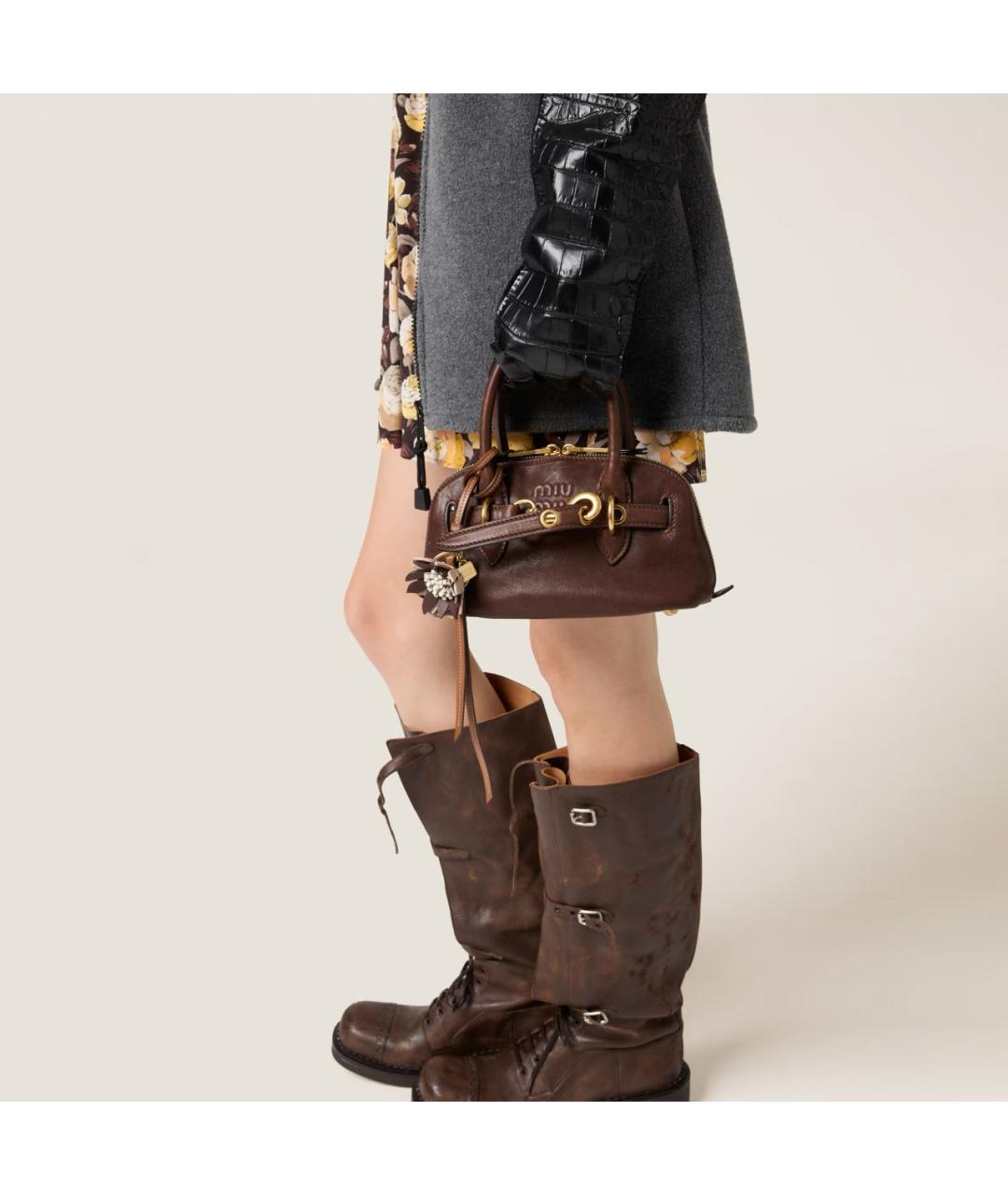 MIU MIU Коричневая кожаная сумка с короткими ручками, фото 4