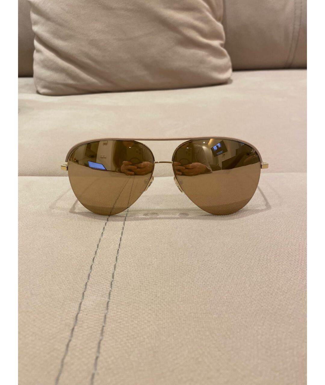 VICTORIA BECKHAM Золотые металлические солнцезащитные очки, фото 5