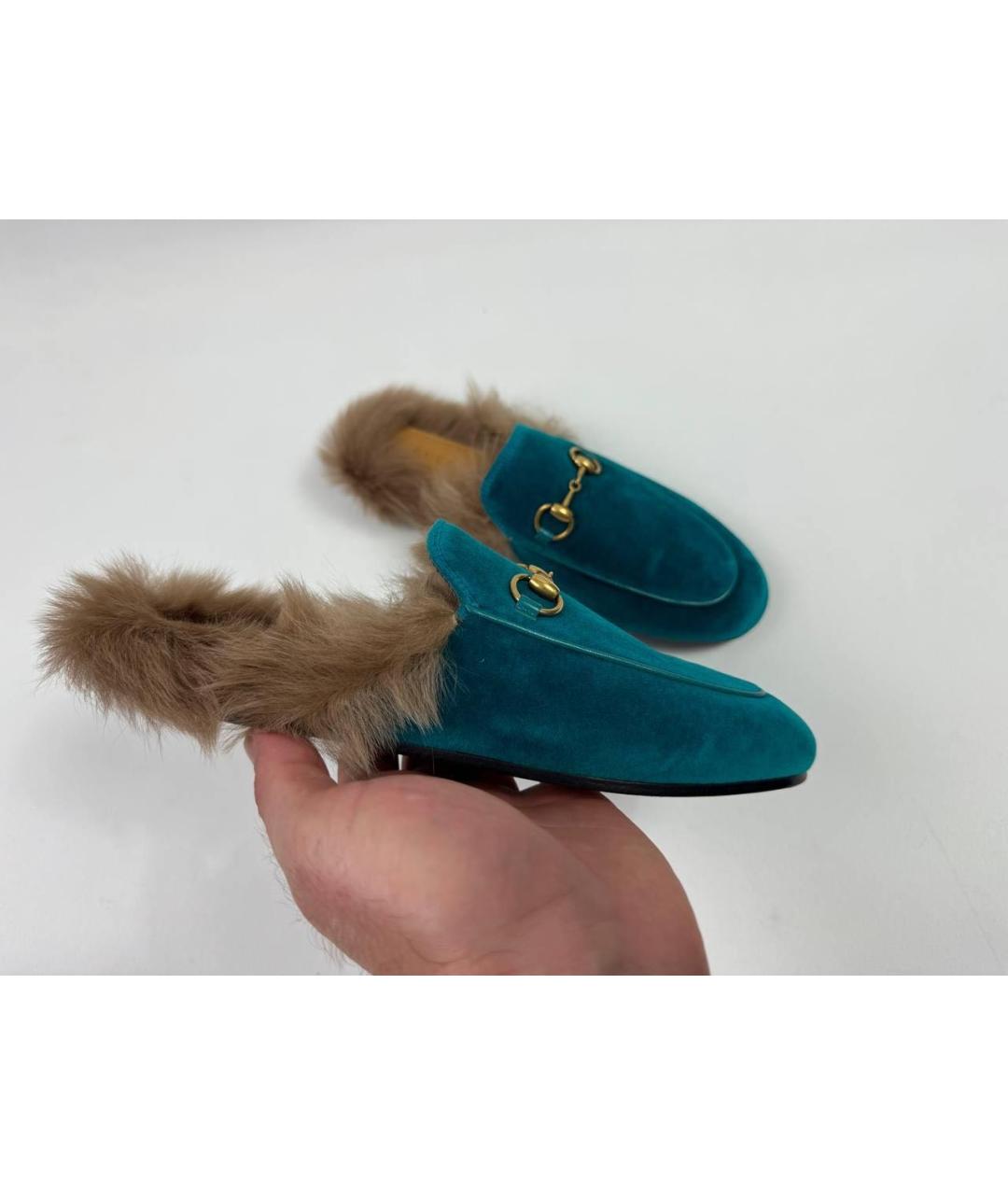 GUCCI Бирюзовые бархатные мюли, фото 6