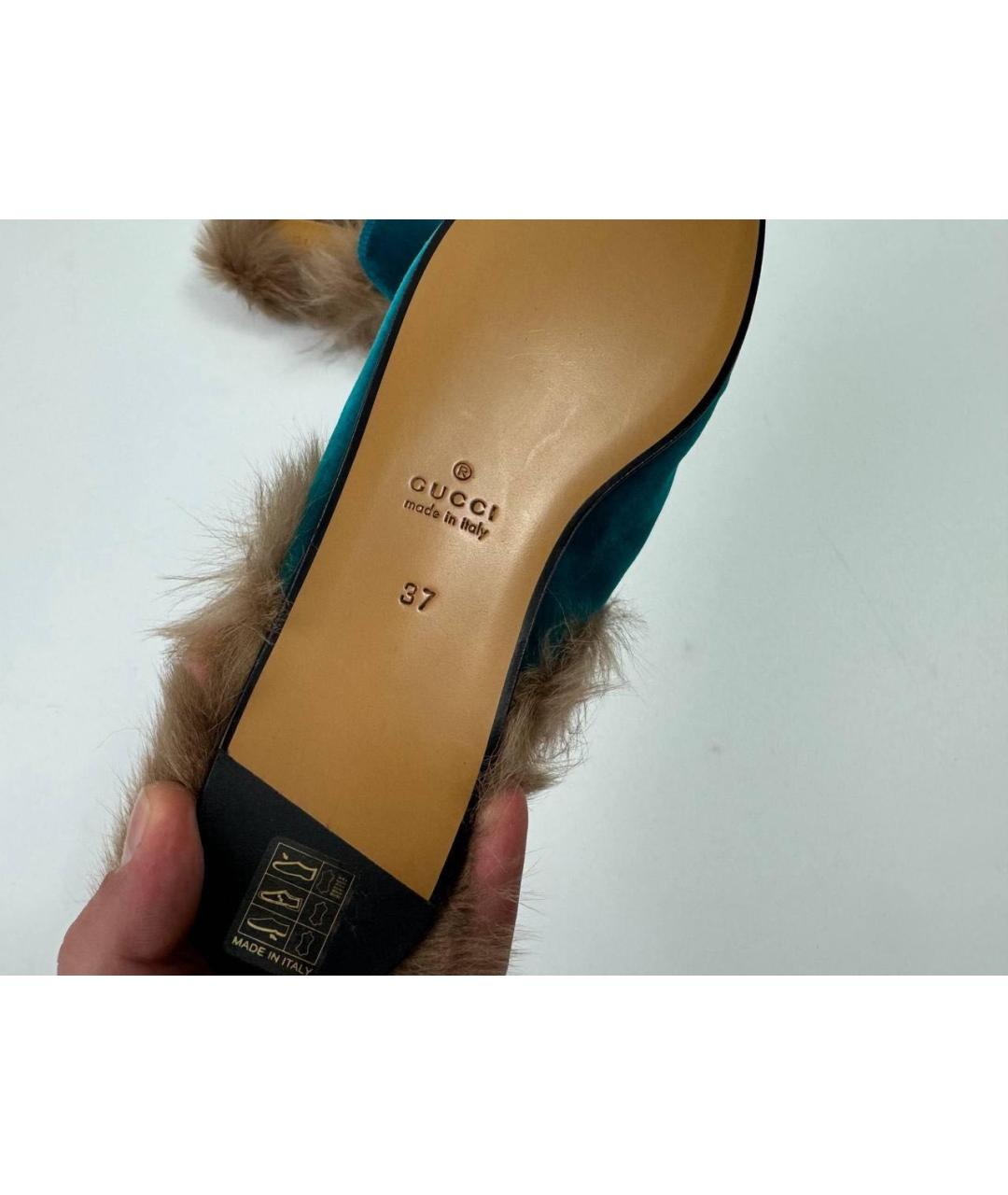 GUCCI Бирюзовые бархатные мюли, фото 2