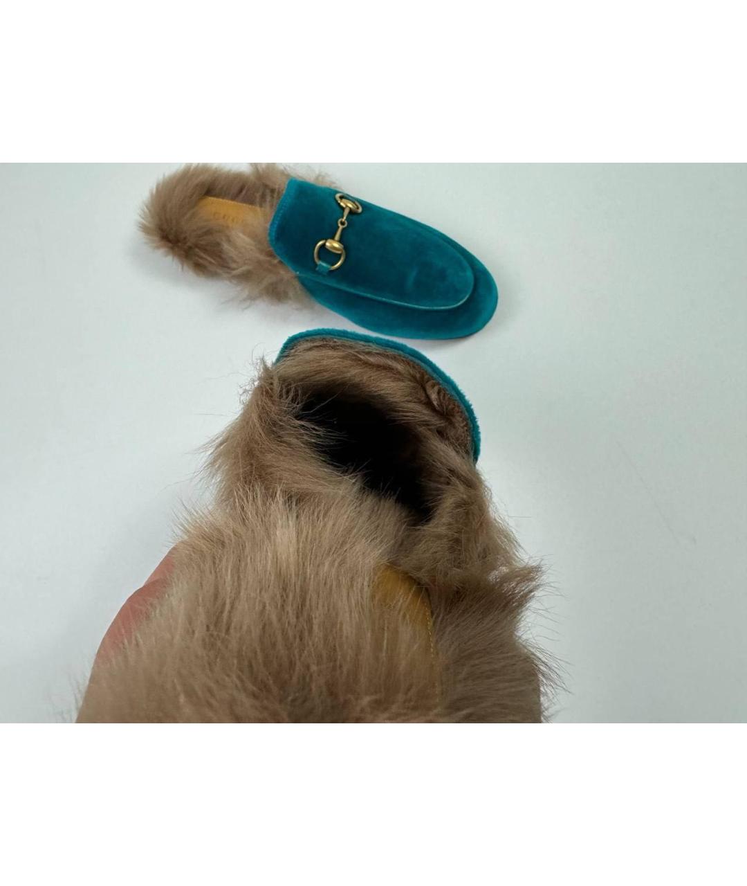 GUCCI Бирюзовые бархатные мюли, фото 3