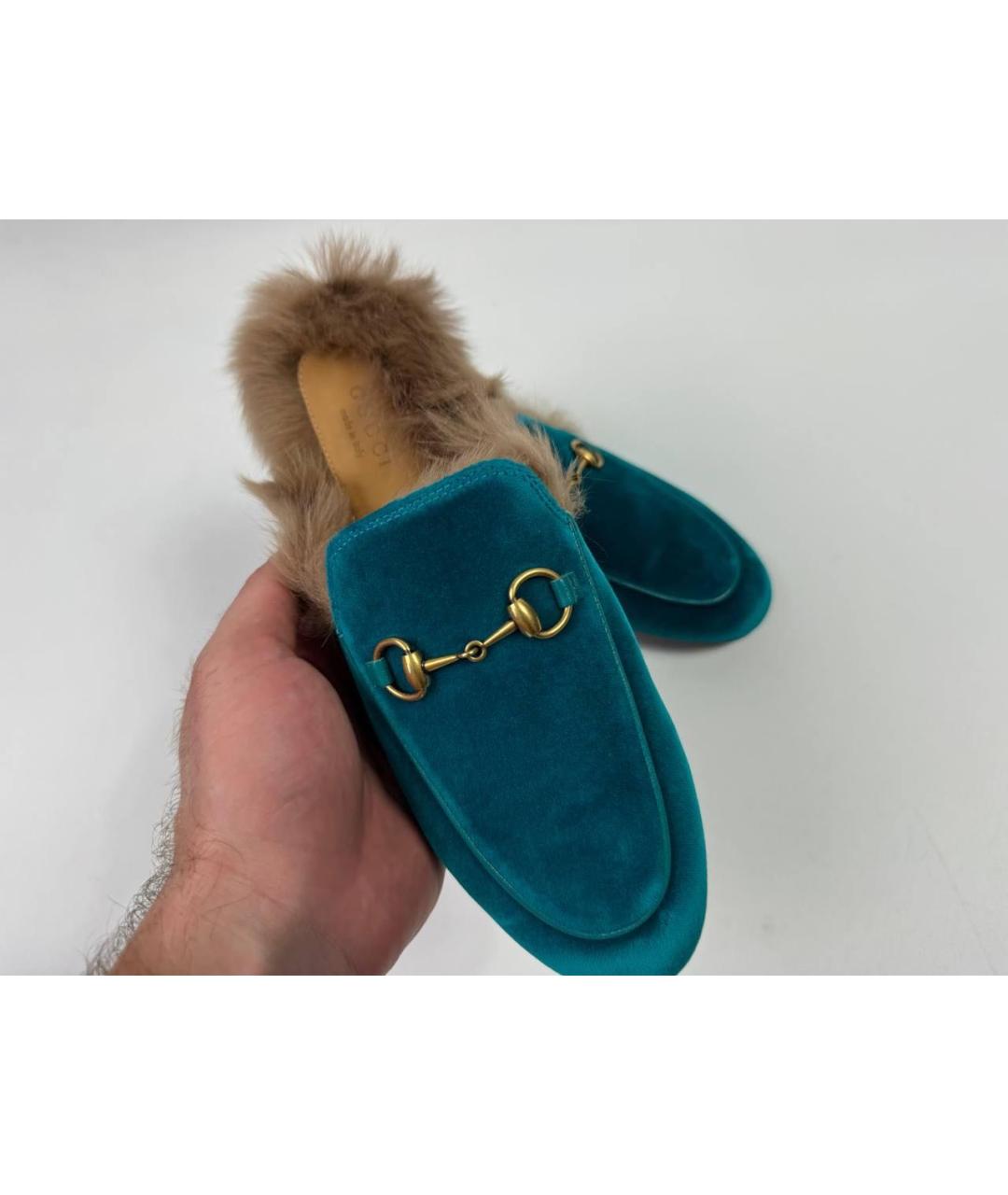 GUCCI Бирюзовые бархатные мюли, фото 4