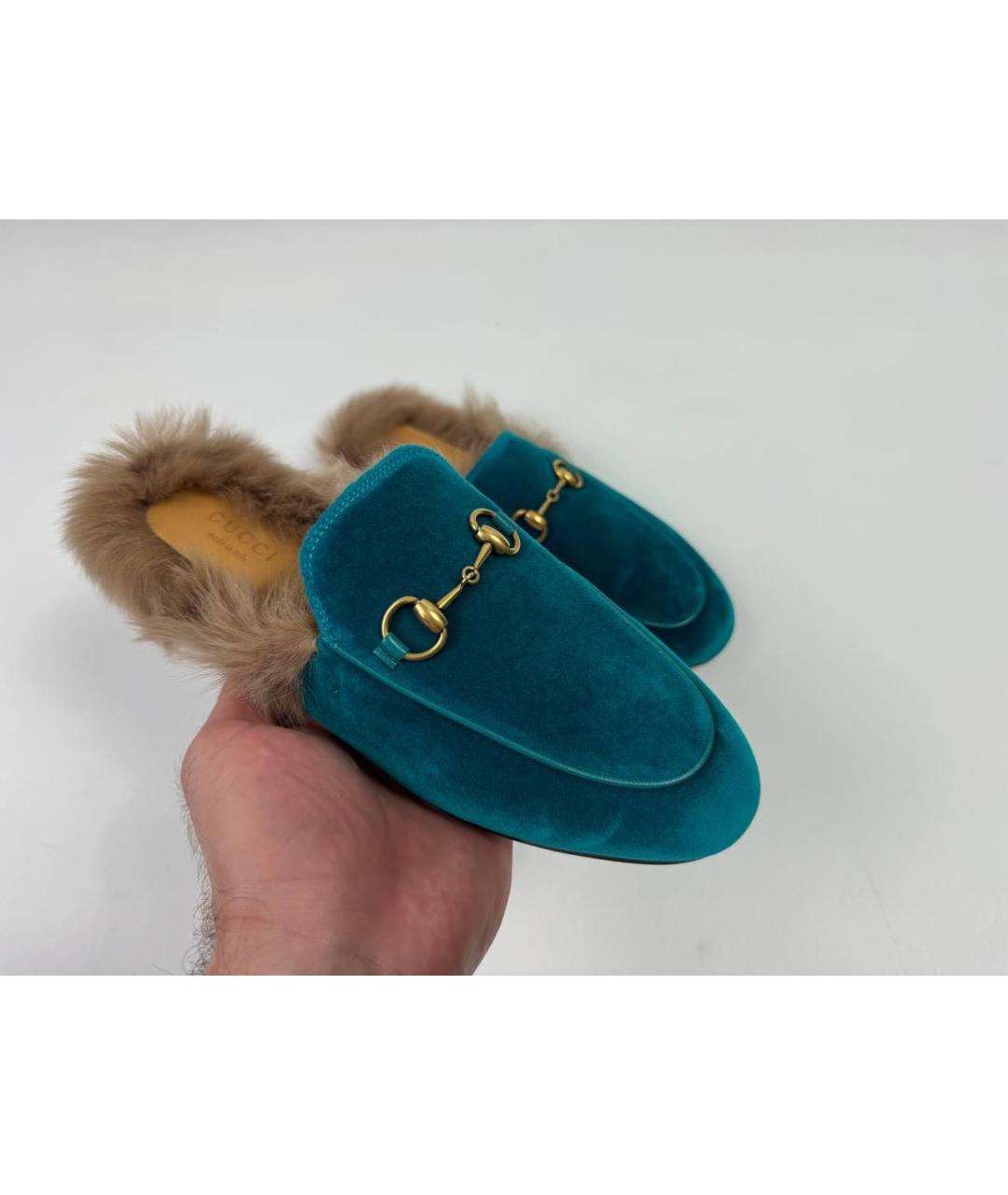 GUCCI Бирюзовые бархатные мюли, фото 5