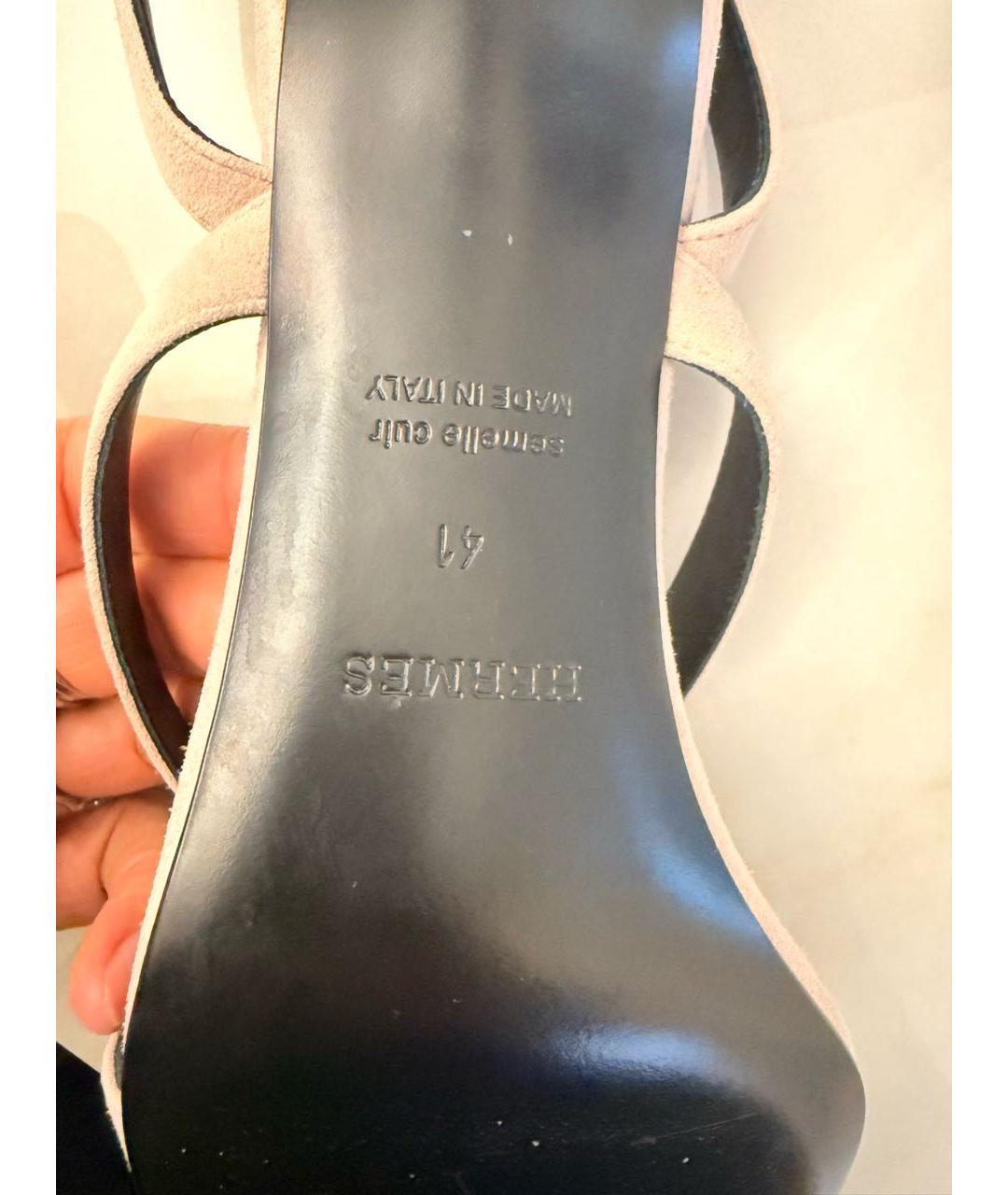 HERMES Розовые замшевые босоножки, фото 5