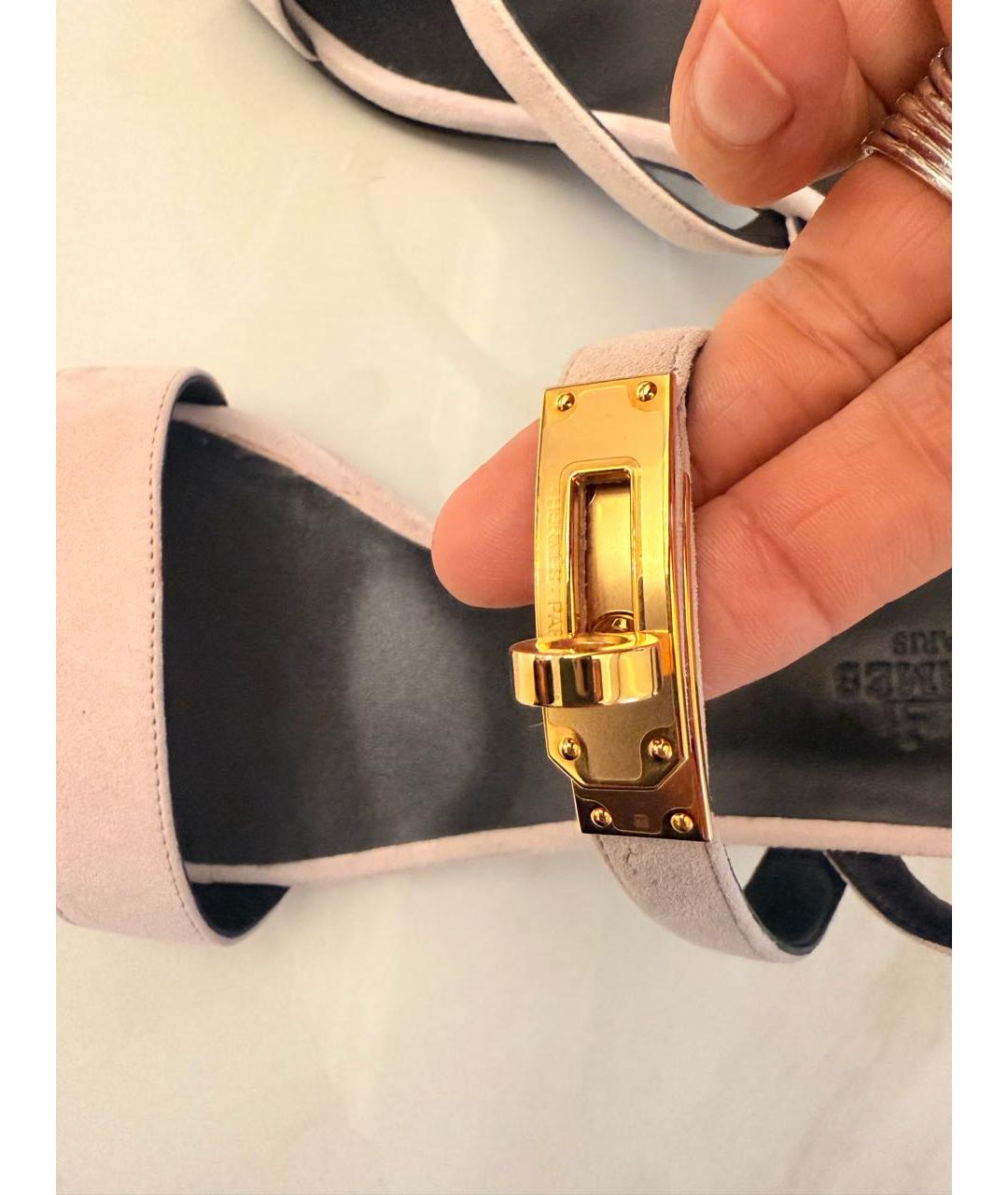 HERMES Розовые замшевые босоножки, фото 4