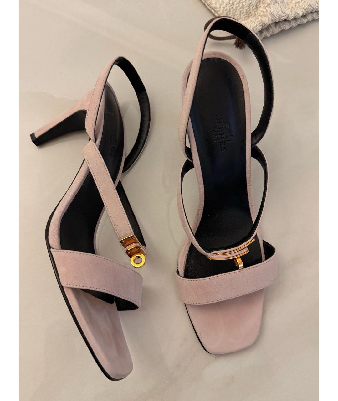 HERMES Розовые замшевые босоножки, фото 2