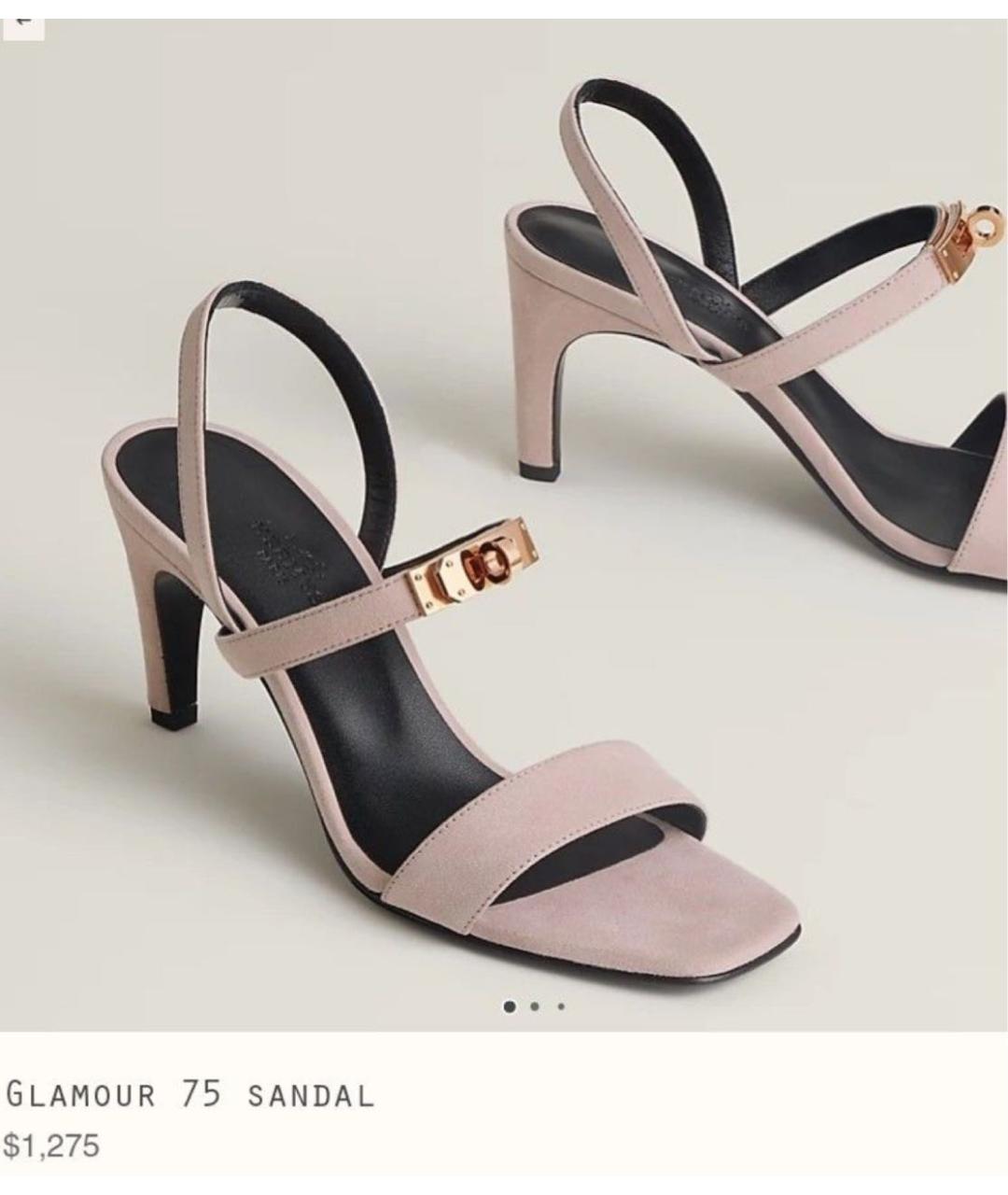 HERMES Розовые замшевые босоножки, фото 6