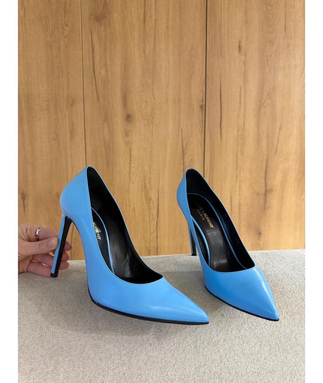 SAINT LAURENT Голубые кожаные туфли, фото 2
