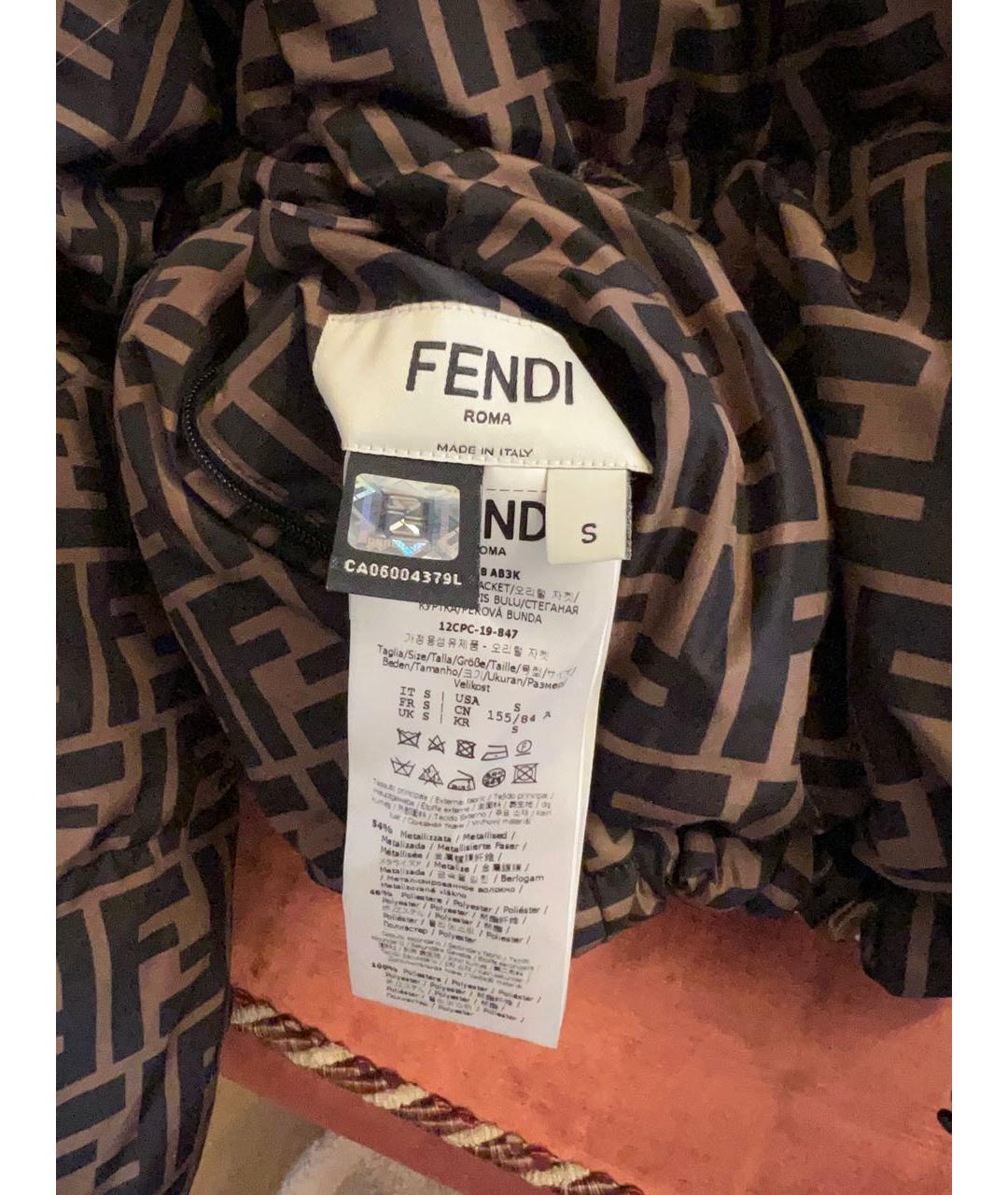 FENDI Коричневый полиамидовый пуховик, фото 5