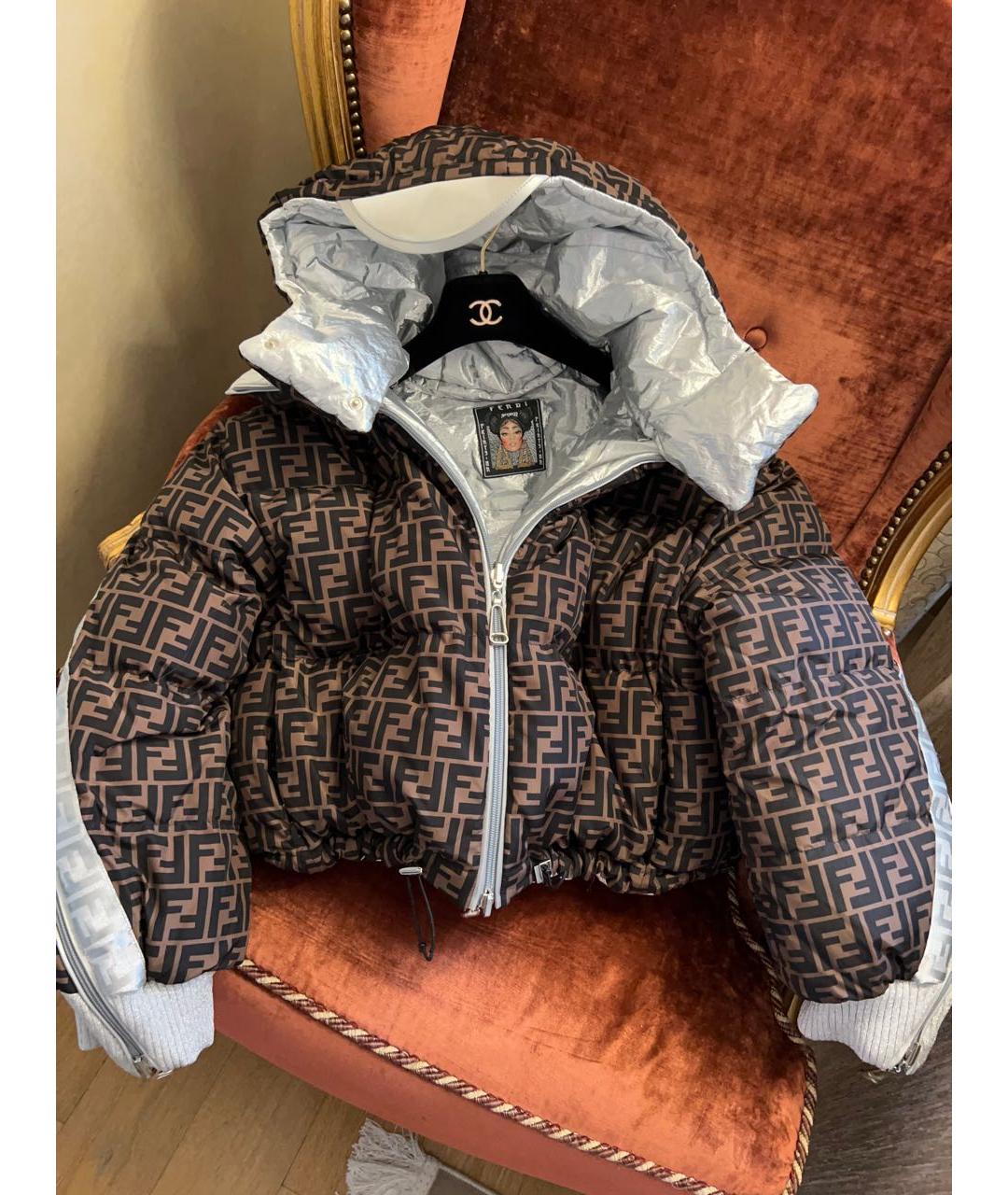 FENDI Коричневый полиамидовый пуховик, фото 2