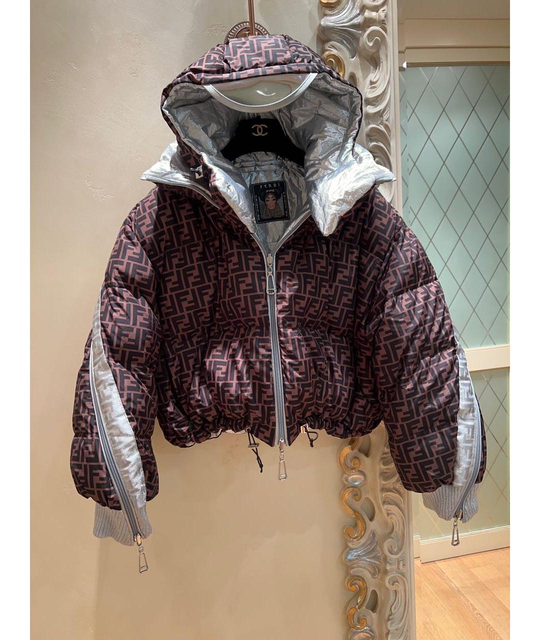 FENDI Коричневый полиамидовый пуховик, фото 9