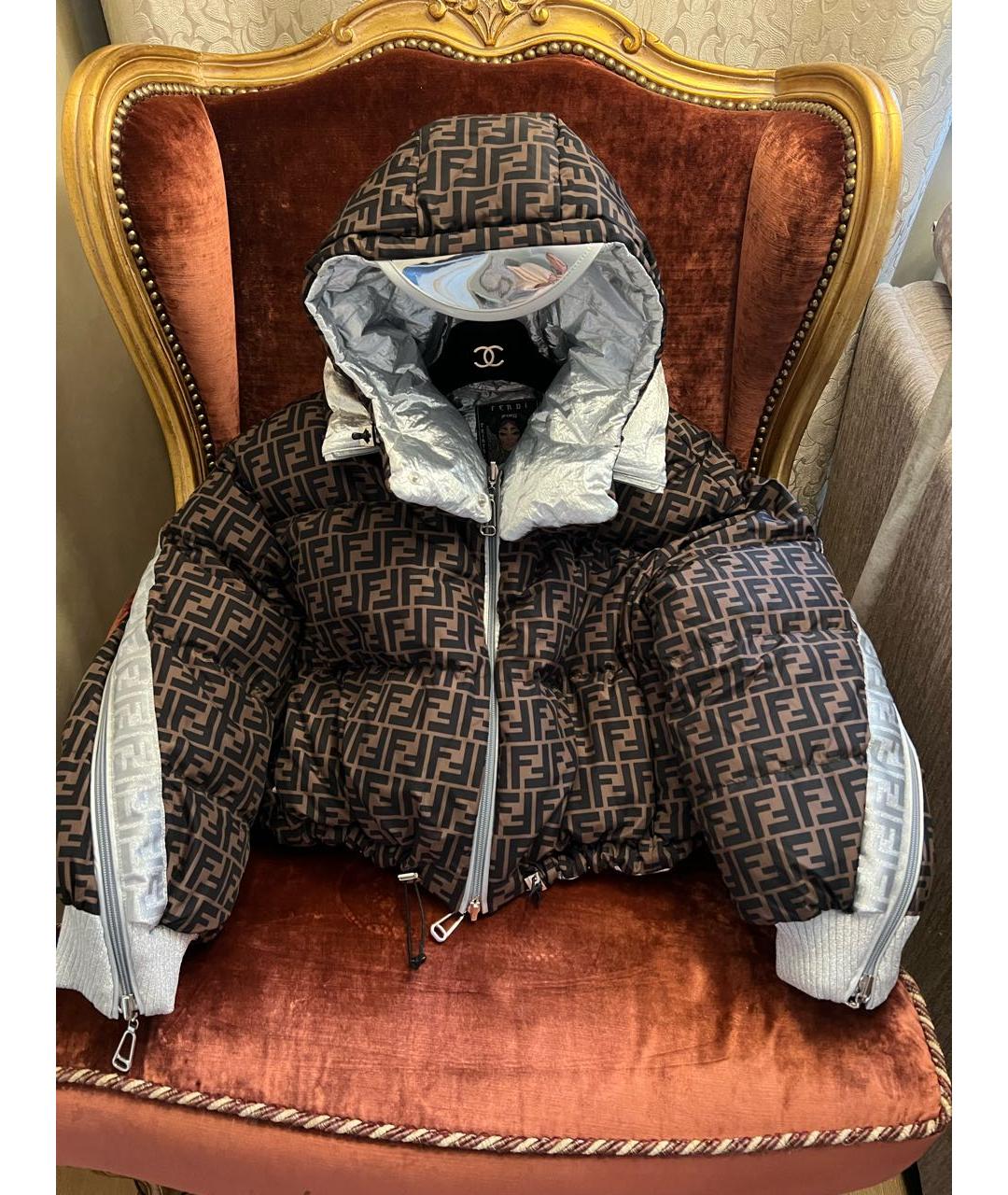 FENDI Коричневый полиамидовый пуховик, фото 3