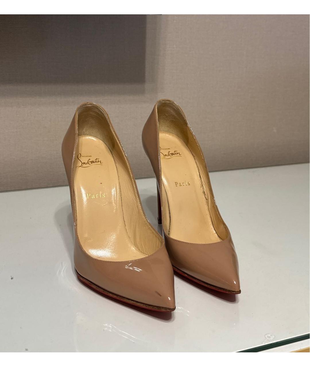 CHRISTIAN LOUBOUTIN Бежевые кожаные туфли, фото 3