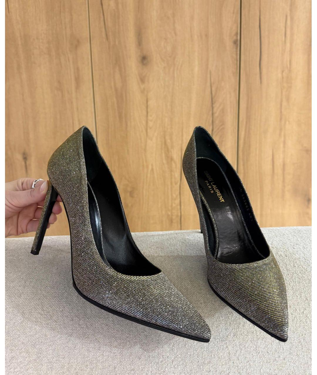 SAINT LAURENT Серебряные текстильные туфли, фото 2