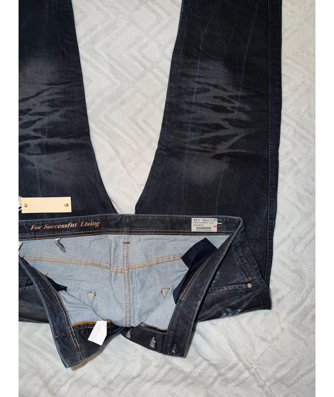 DIESEL Темно-синие хлопковые прямые джинсы, фото 3