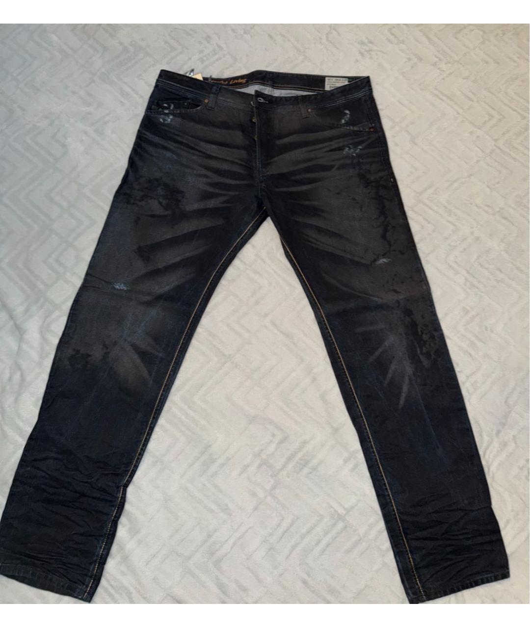 DIESEL Темно-синие хлопковые прямые джинсы, фото 5