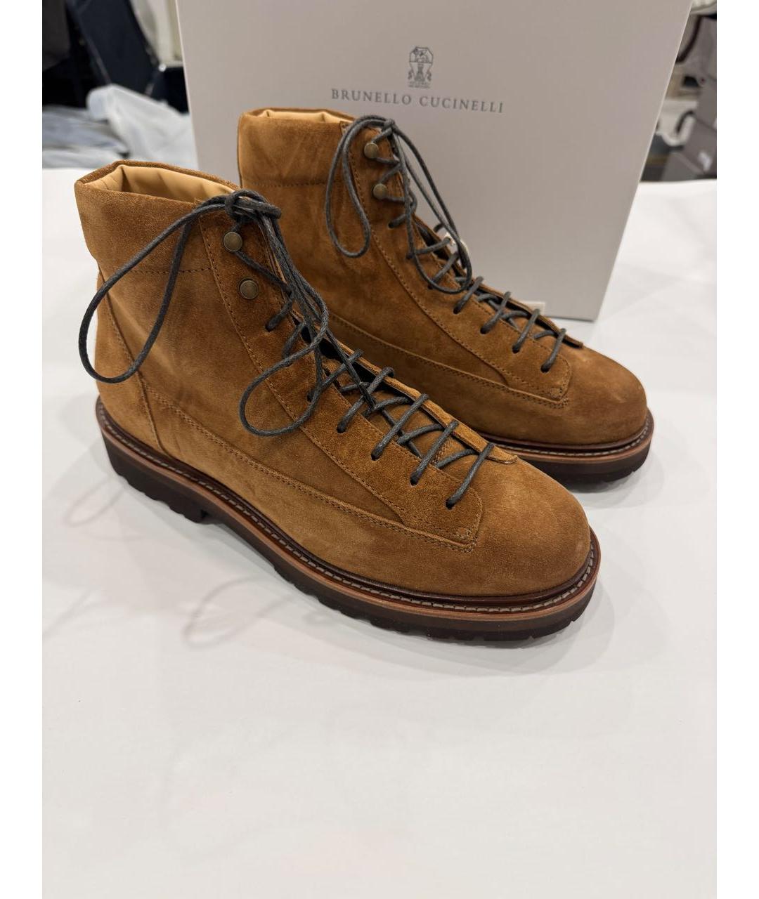 BRUNELLO CUCINELLI Коричневые замшевые высокие ботинки, фото 5