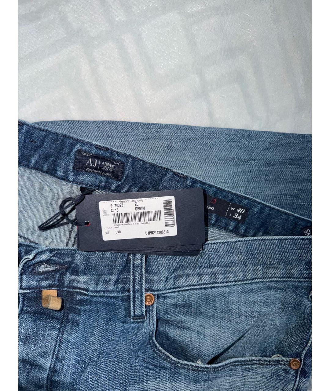 ARMANI JEANS Синие хлопковые прямые джинсы, фото 3