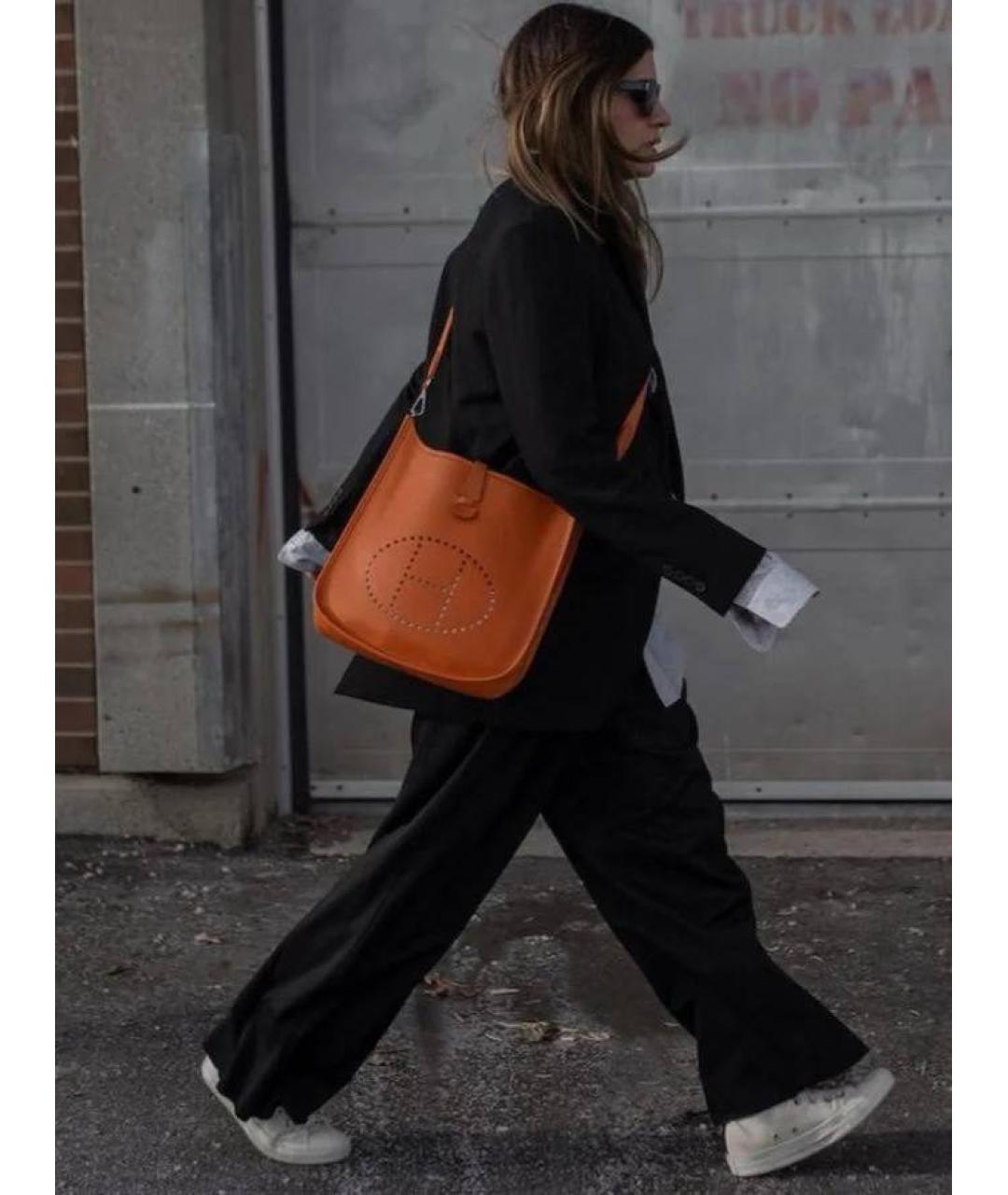 HERMES Оранжевая кожаная сумка тоут, фото 8