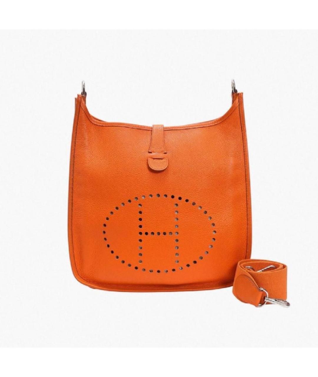 HERMES Оранжевая кожаная сумка тоут, фото 9