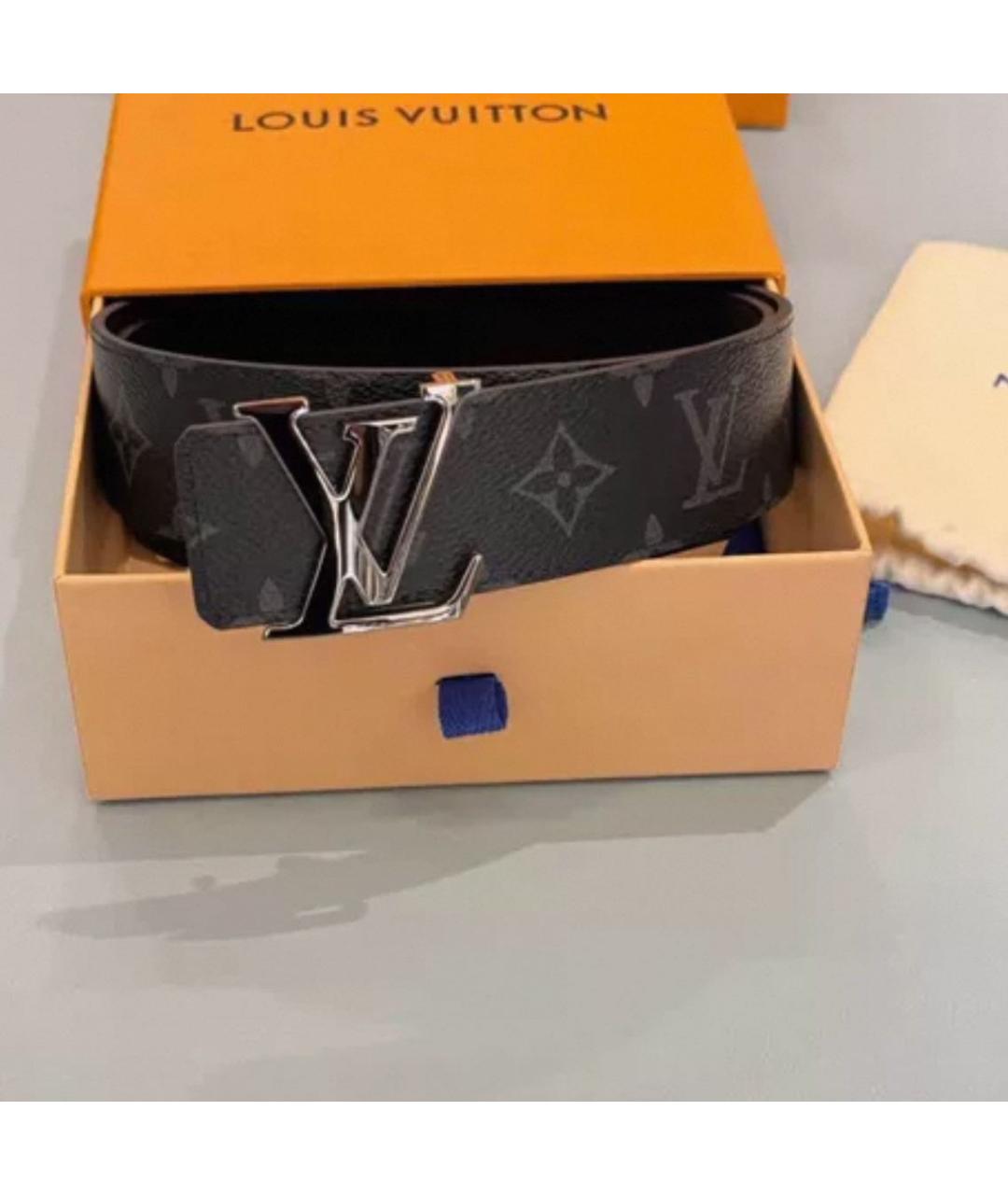 LOUIS VUITTON Антрацитовый кожаный ремень, фото 4