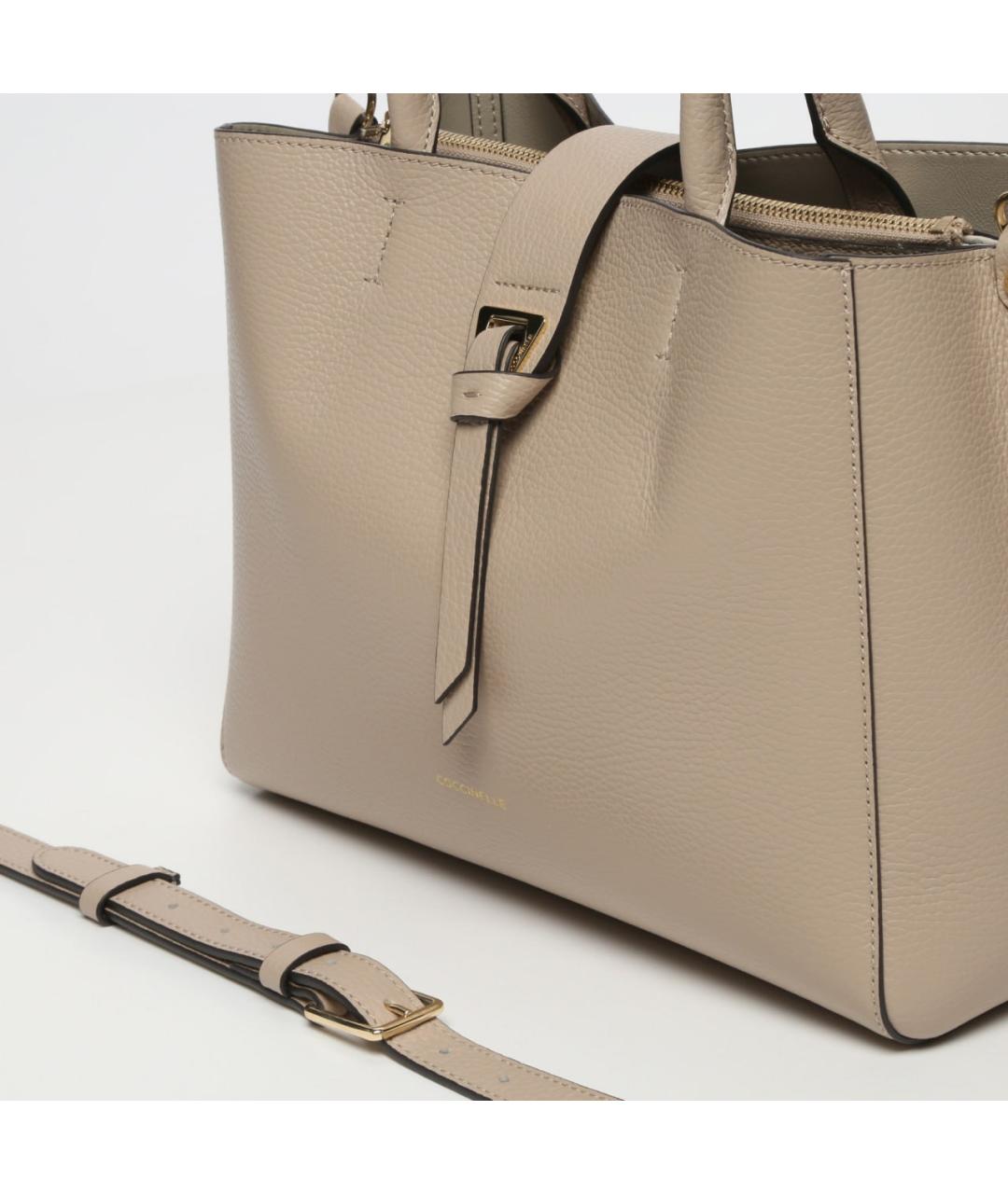 COCCINELLE Бежевая кожаная сумка с короткими ручками, фото 3