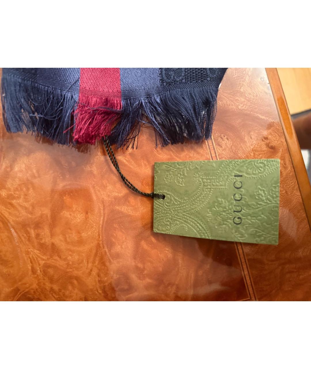 GUCCI Темно-синий шерстяной шарф, фото 5