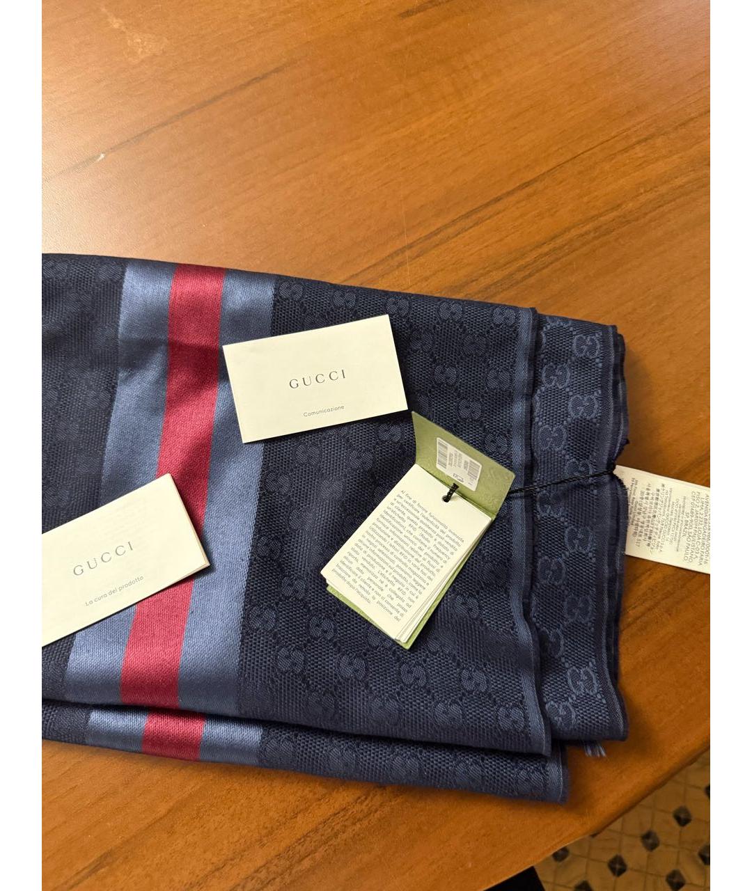 GUCCI Темно-синий шерстяной шарф, фото 2