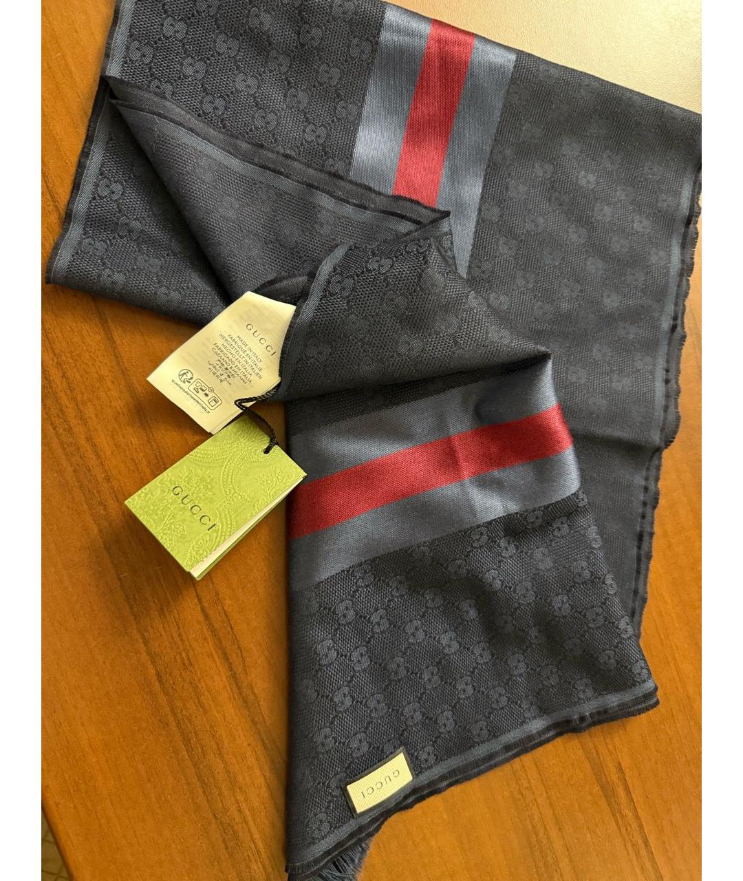 GUCCI Темно-синий шерстяной шарф, фото 7