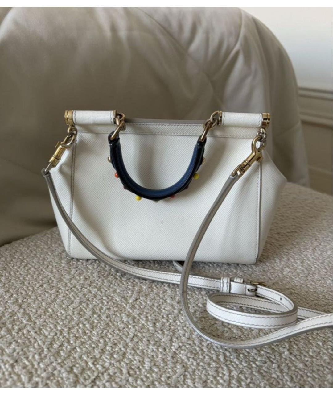 DOLCE&GABBANA Белая кожаная сумка с короткими ручками, фото 4