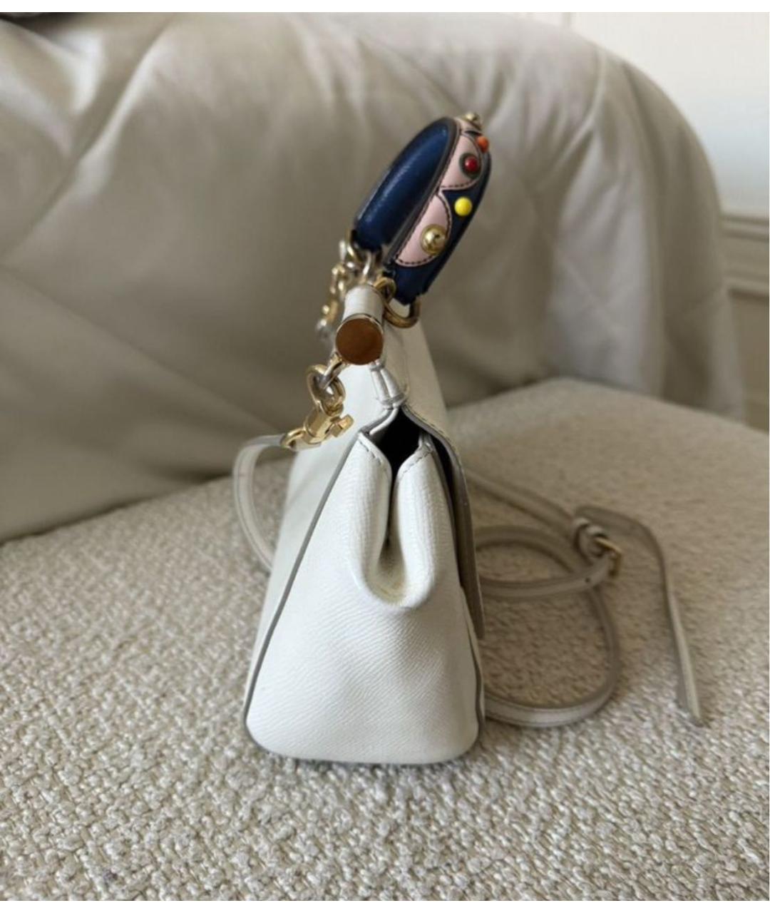 DOLCE&GABBANA Белая кожаная сумка с короткими ручками, фото 3
