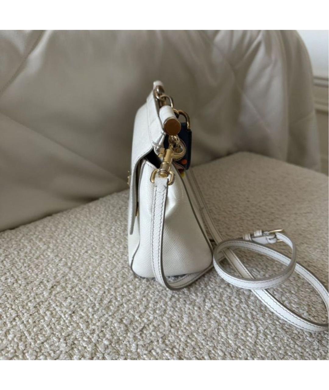 DOLCE&GABBANA Белая кожаная сумка с короткими ручками, фото 5