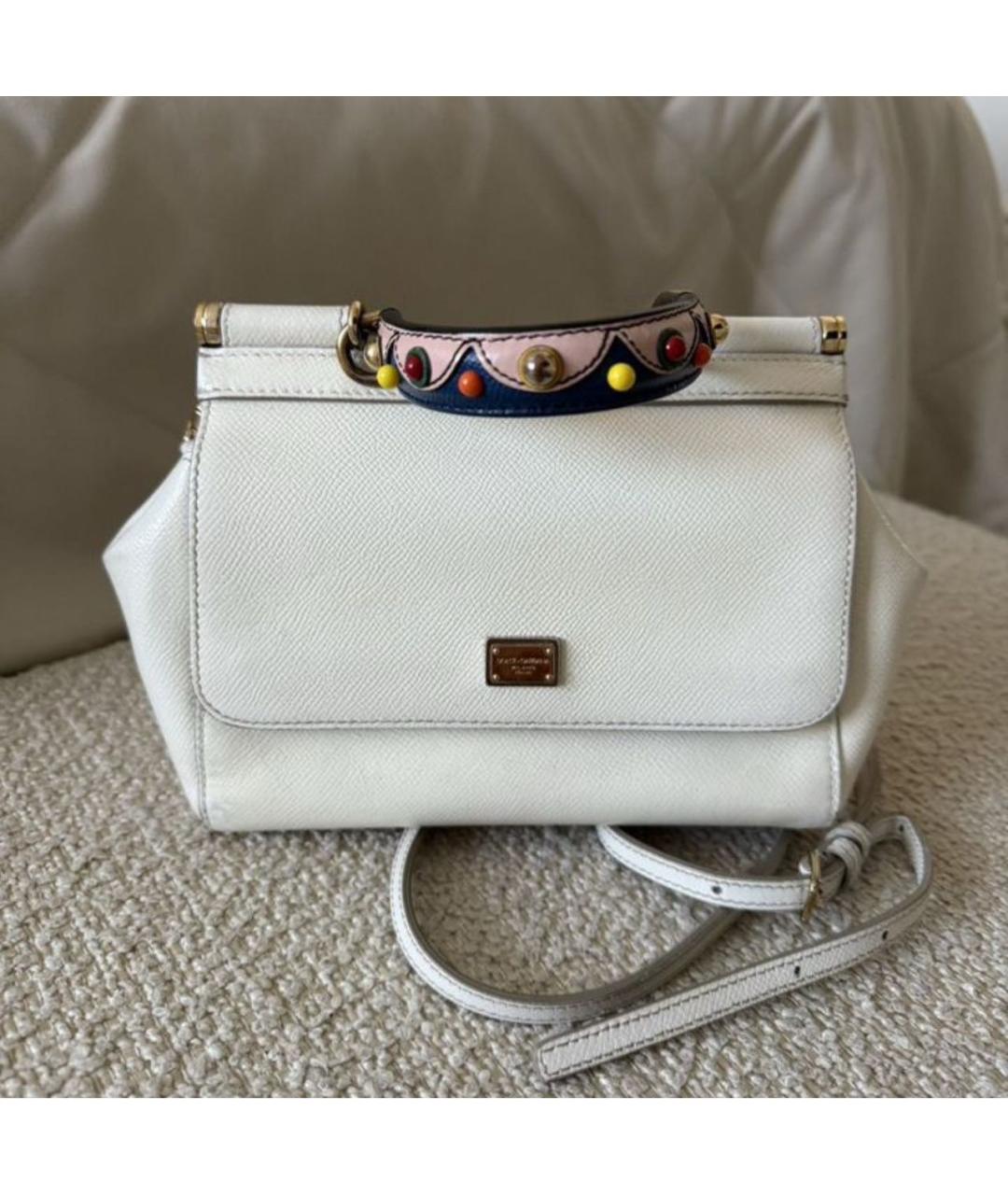 DOLCE&GABBANA Белая кожаная сумка с короткими ручками, фото 2