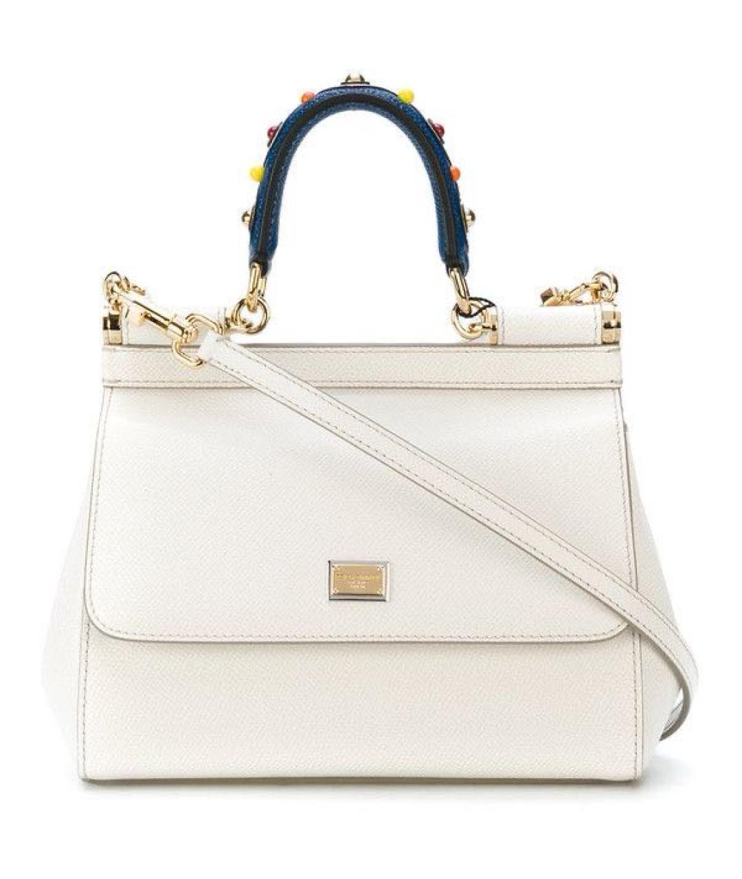 DOLCE&GABBANA Белая кожаная сумка с короткими ручками, фото 1