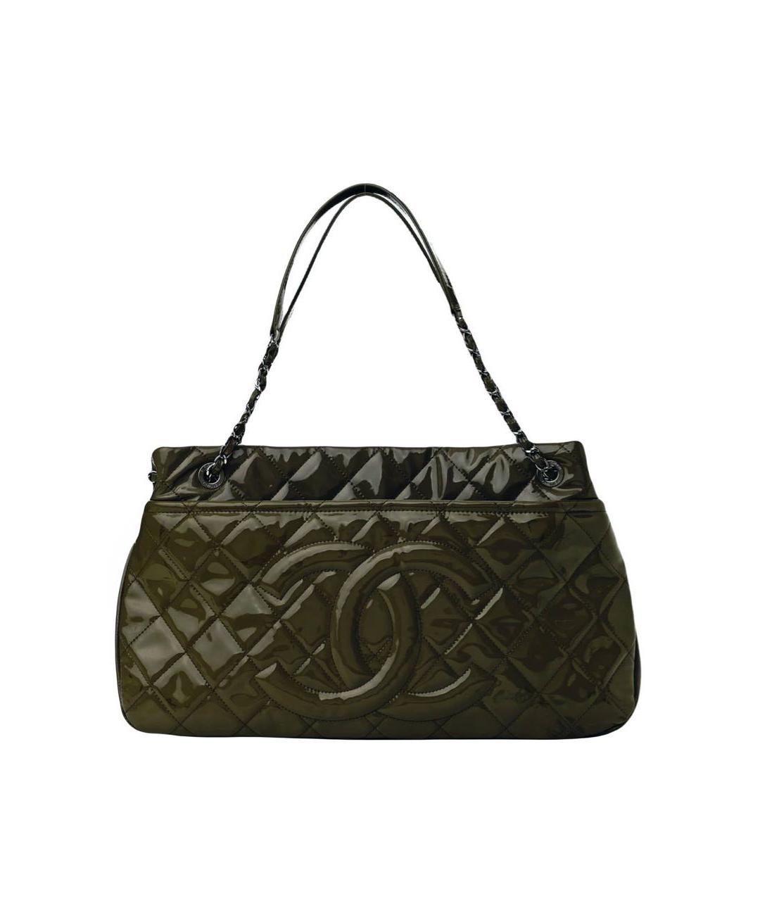 CHANEL Хаки сумка тоут из лакированной кожи, фото 1