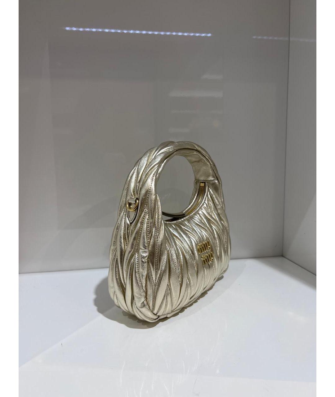 MIU MIU Золотая кожаная сумка через плечо, фото 3