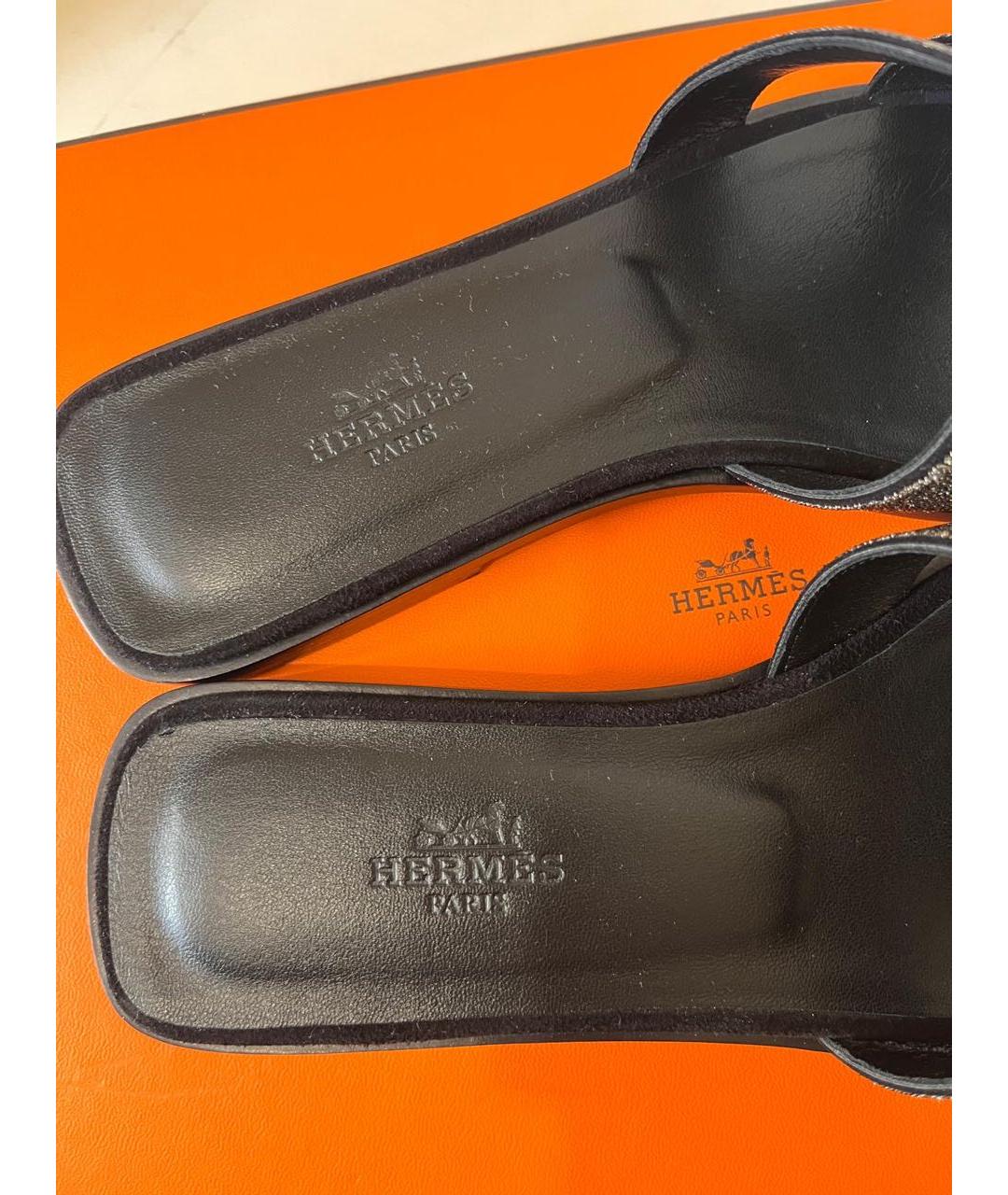 HERMES Черные кожаные шлепанцы, фото 5