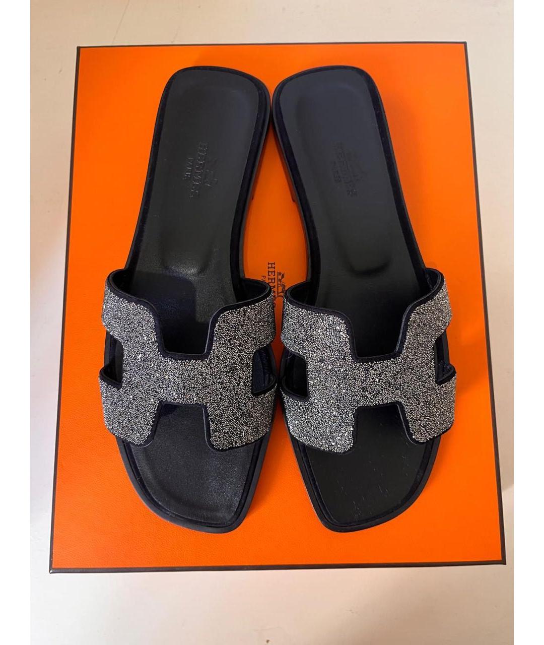 HERMES Черные кожаные шлепанцы, фото 3