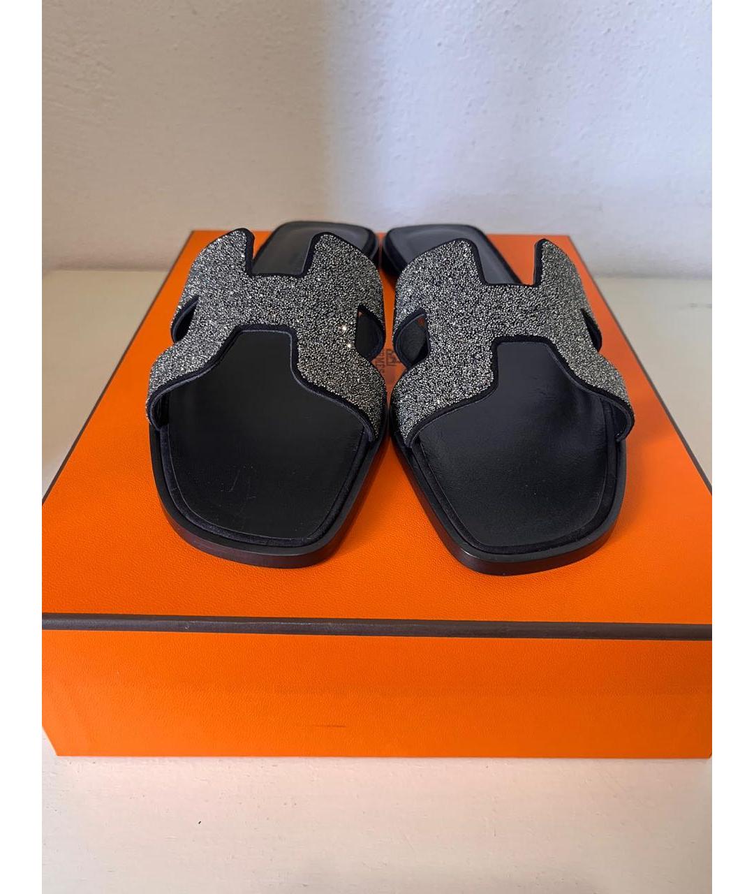HERMES Черные кожаные шлепанцы, фото 4
