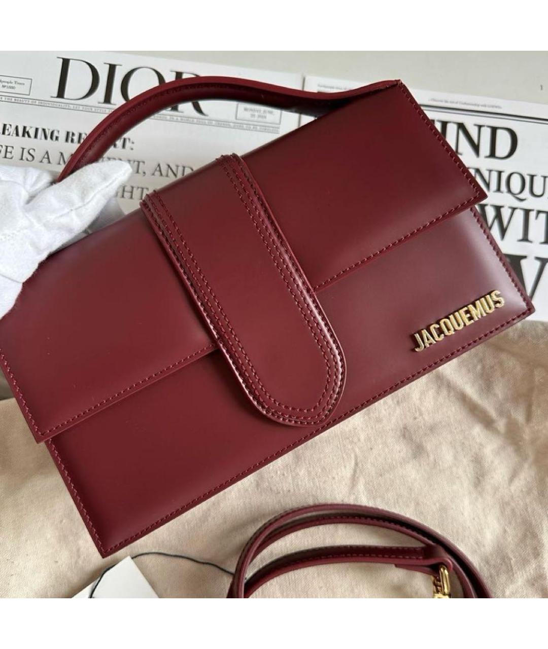 JACQUEMUS Бордовая кожаная сумка через плечо, фото 4