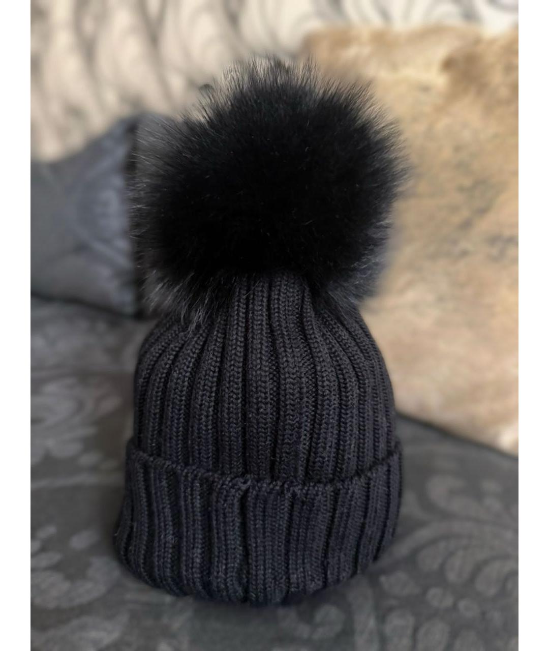 MONCLER Черная шерстяная шапка, фото 3