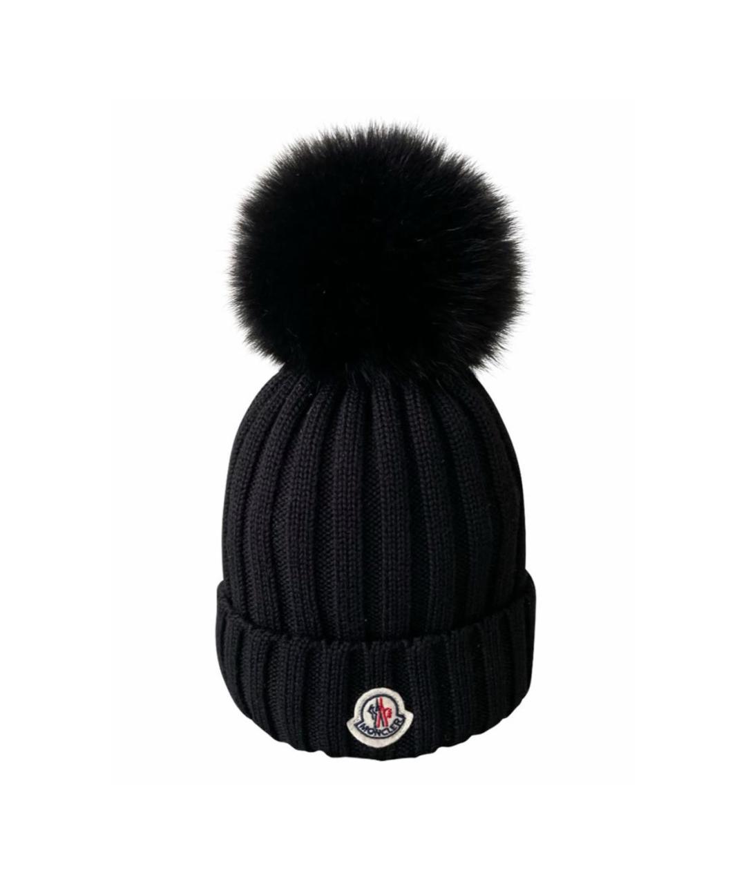 MONCLER Черная шерстяная шапка, фото 1