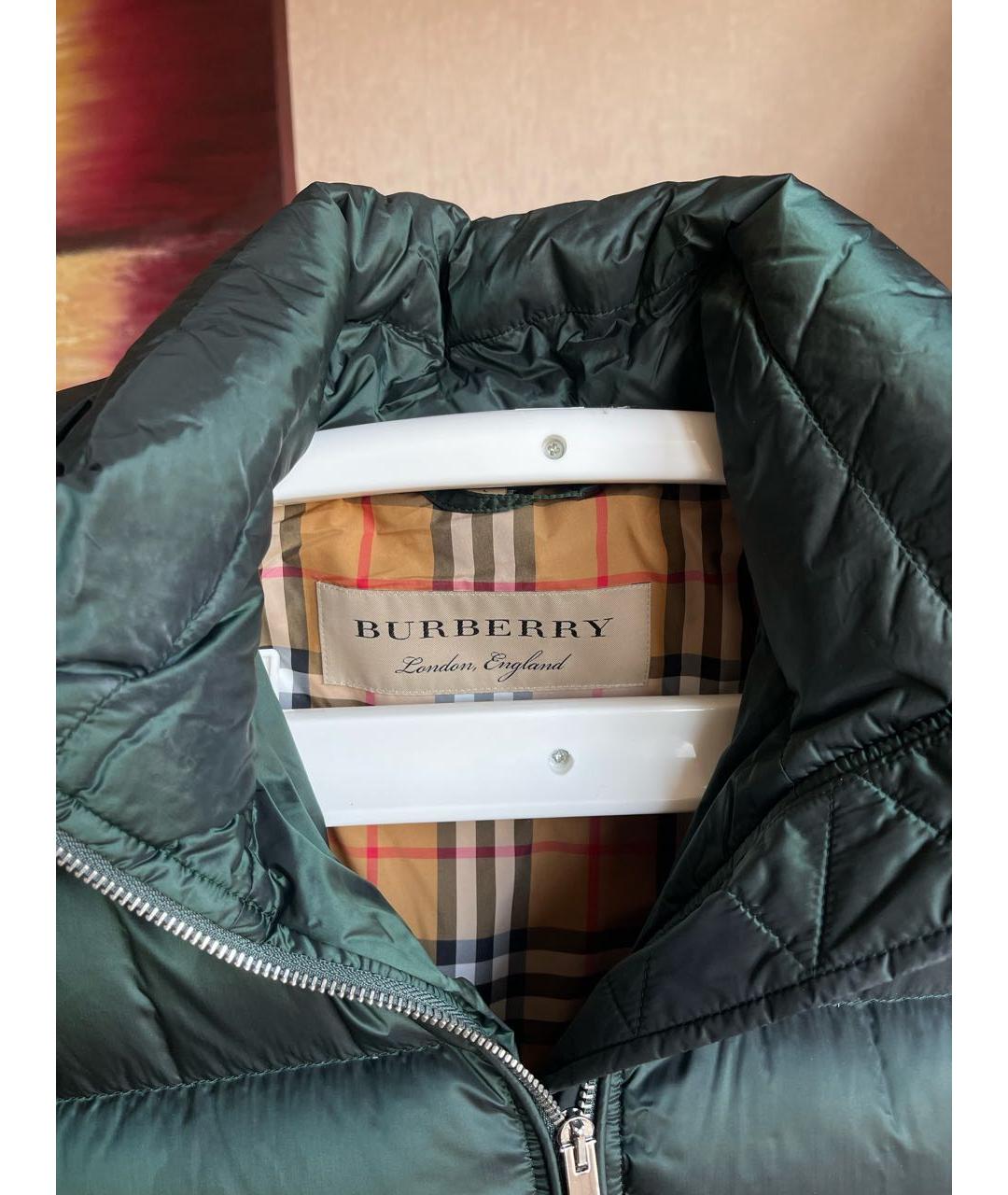 BURBERRY Зеленый полиэстеровый пуховик, фото 3