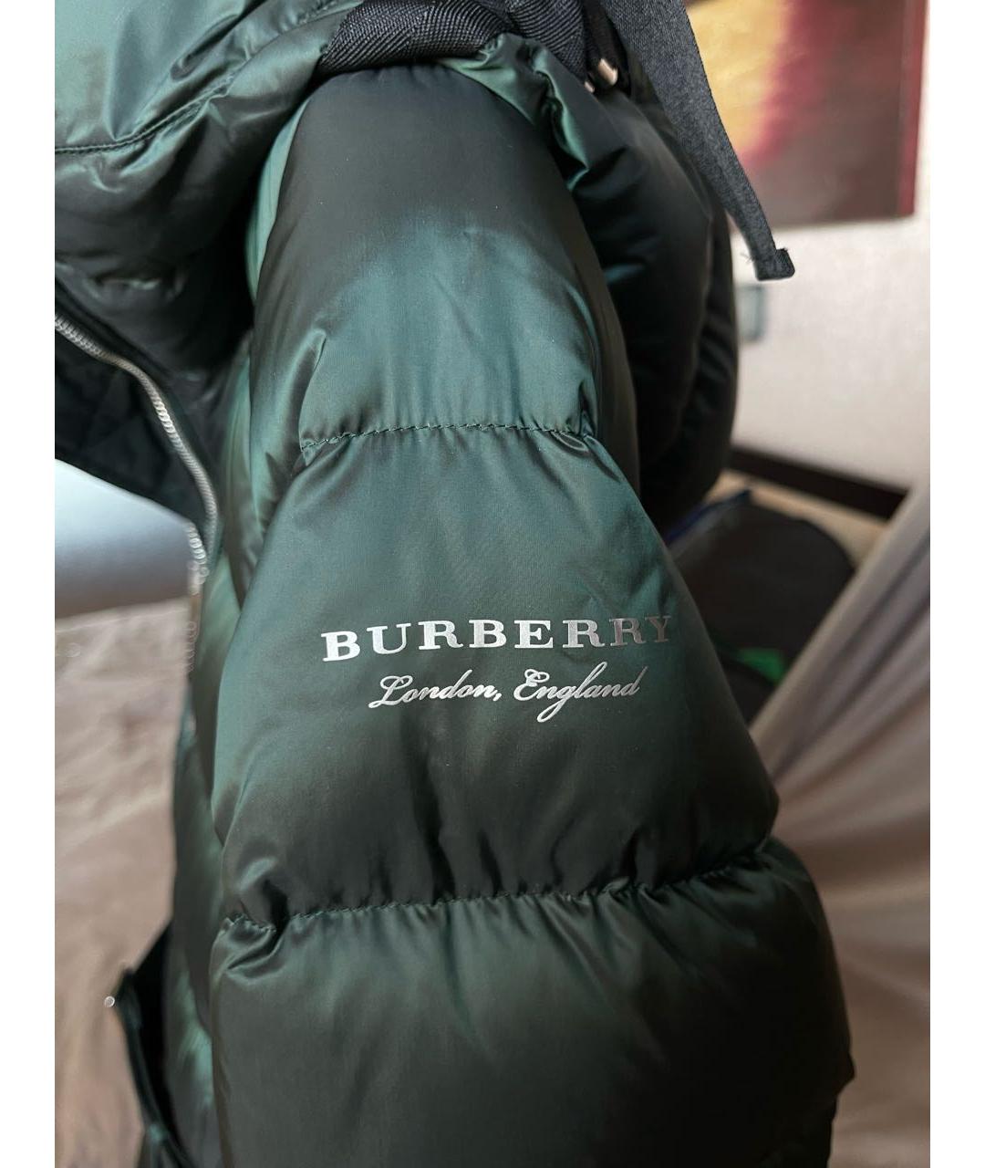 BURBERRY Зеленый полиэстеровый пуховик, фото 5