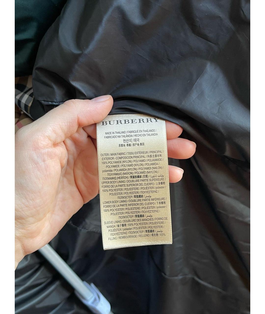 BURBERRY Зеленый полиэстеровый пуховик, фото 8