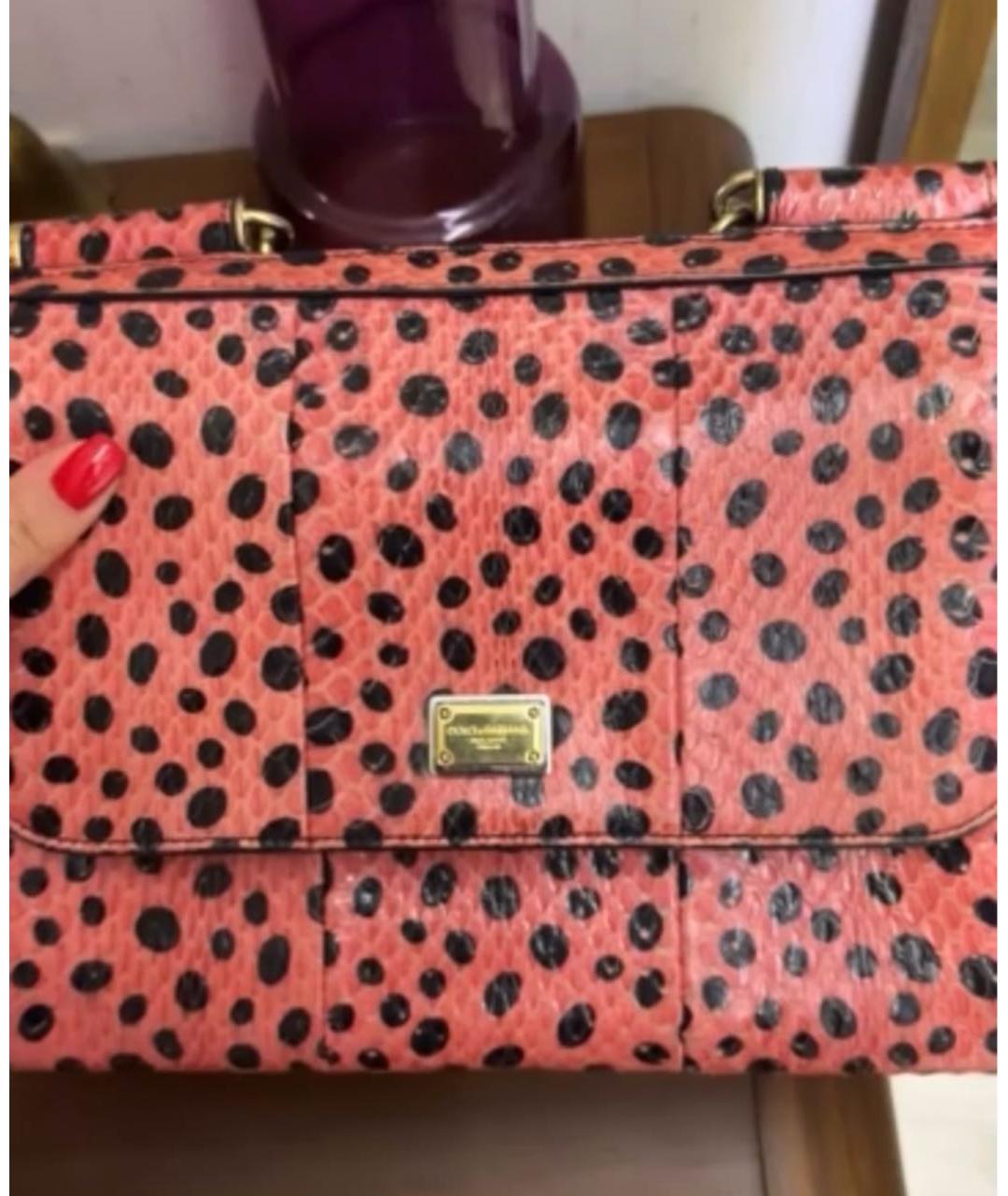 DOLCE&GABBANA Коралловая сумка с короткими ручками из экзотической кожи, фото 5