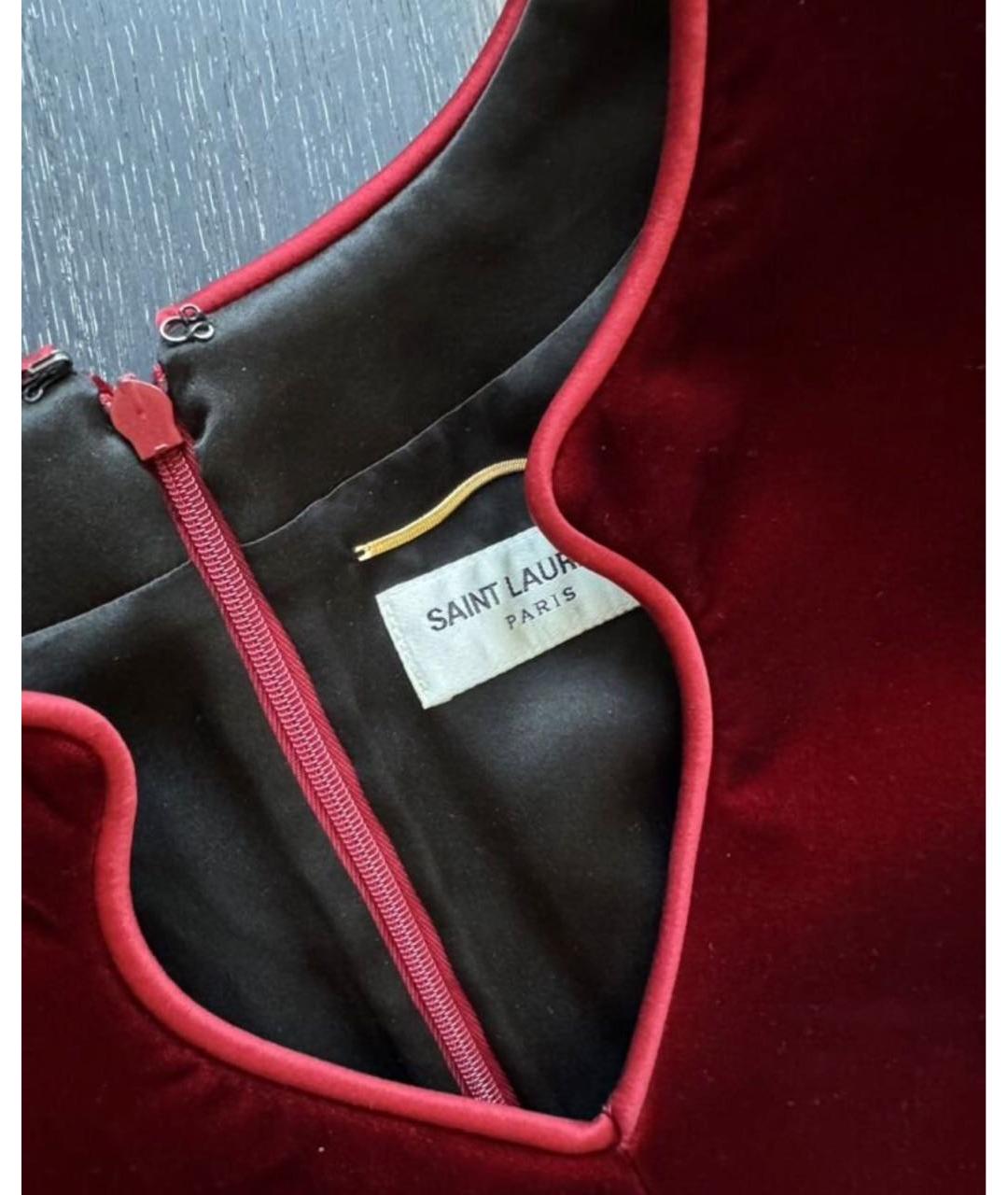 SAINT LAURENT Бордовое бархатное коктейльное платье, фото 3