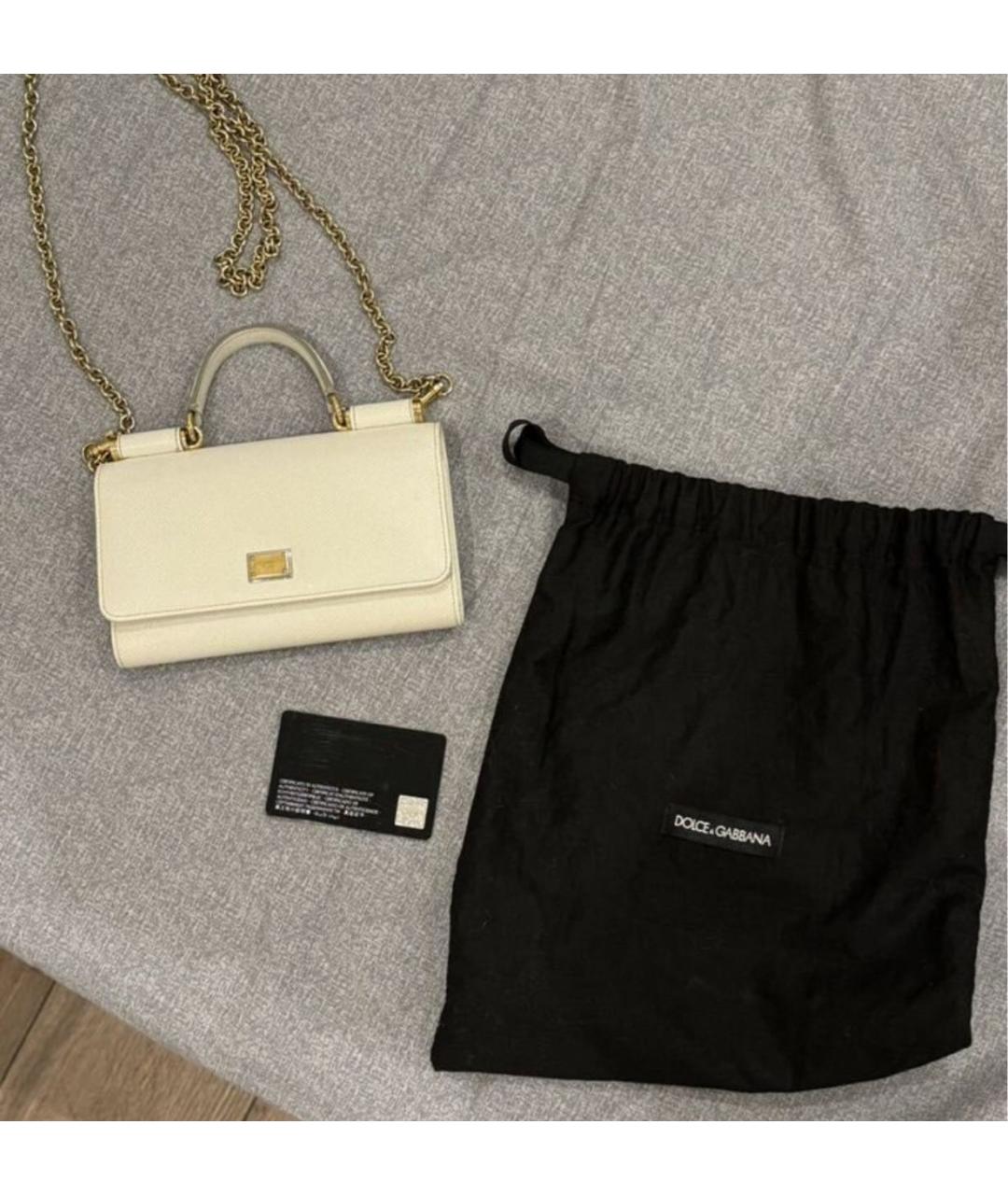 DOLCE&GABBANA Белая кожаная сумка с короткими ручками, фото 8