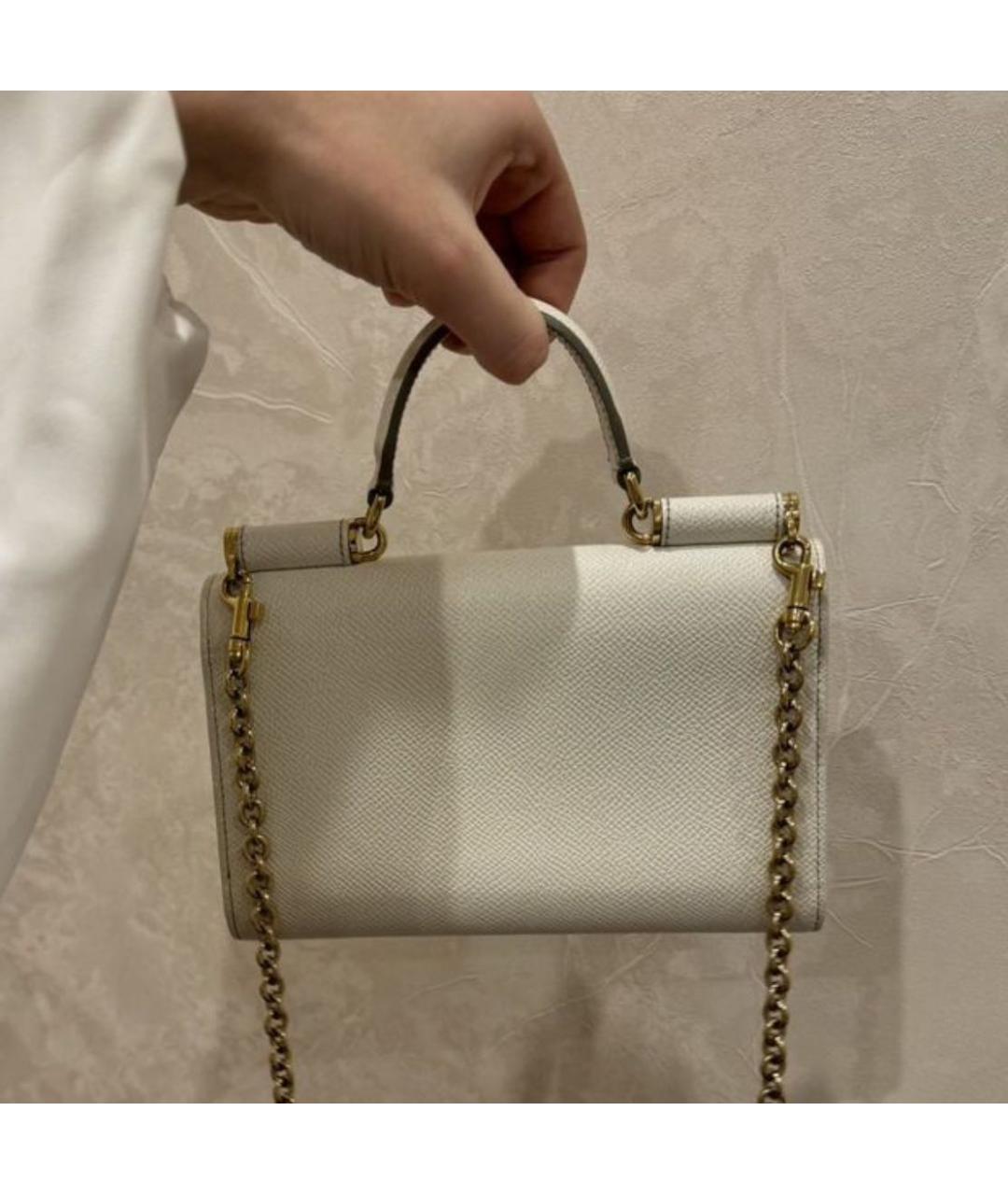 DOLCE&GABBANA Белая кожаная сумка с короткими ручками, фото 4