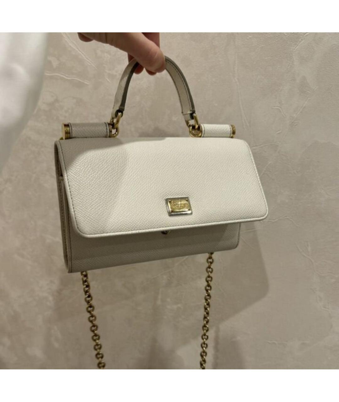 DOLCE&GABBANA Белая кожаная сумка с короткими ручками, фото 2